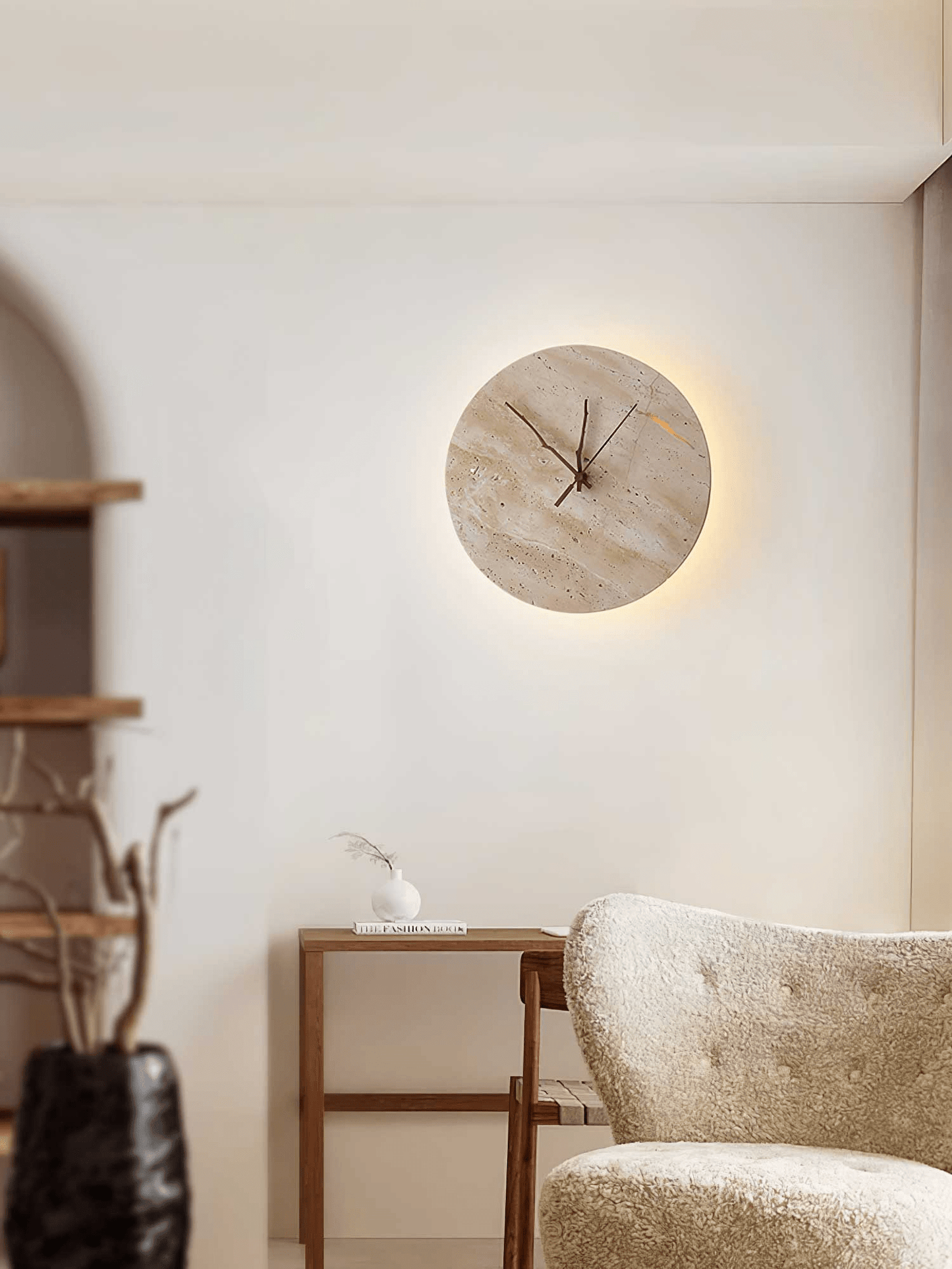 Volira Clock Travertine Wall Light D30cm