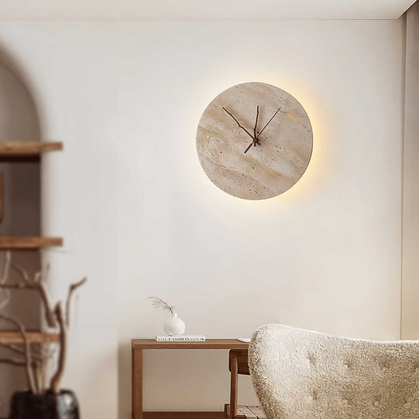 Volira Clock Travertine Wall Light D30cm