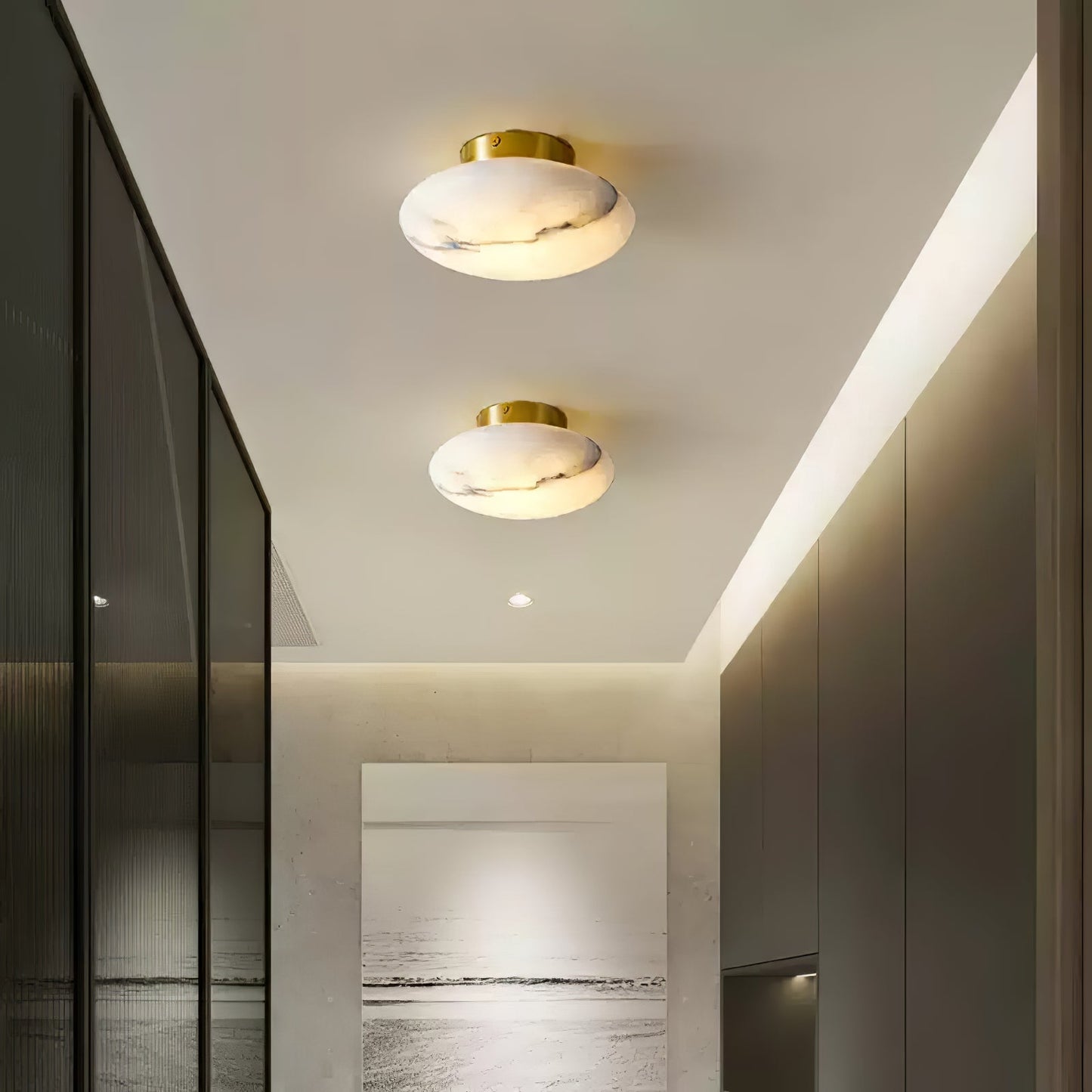 Vanorara Minimalist Alabaster Flush Mount Light