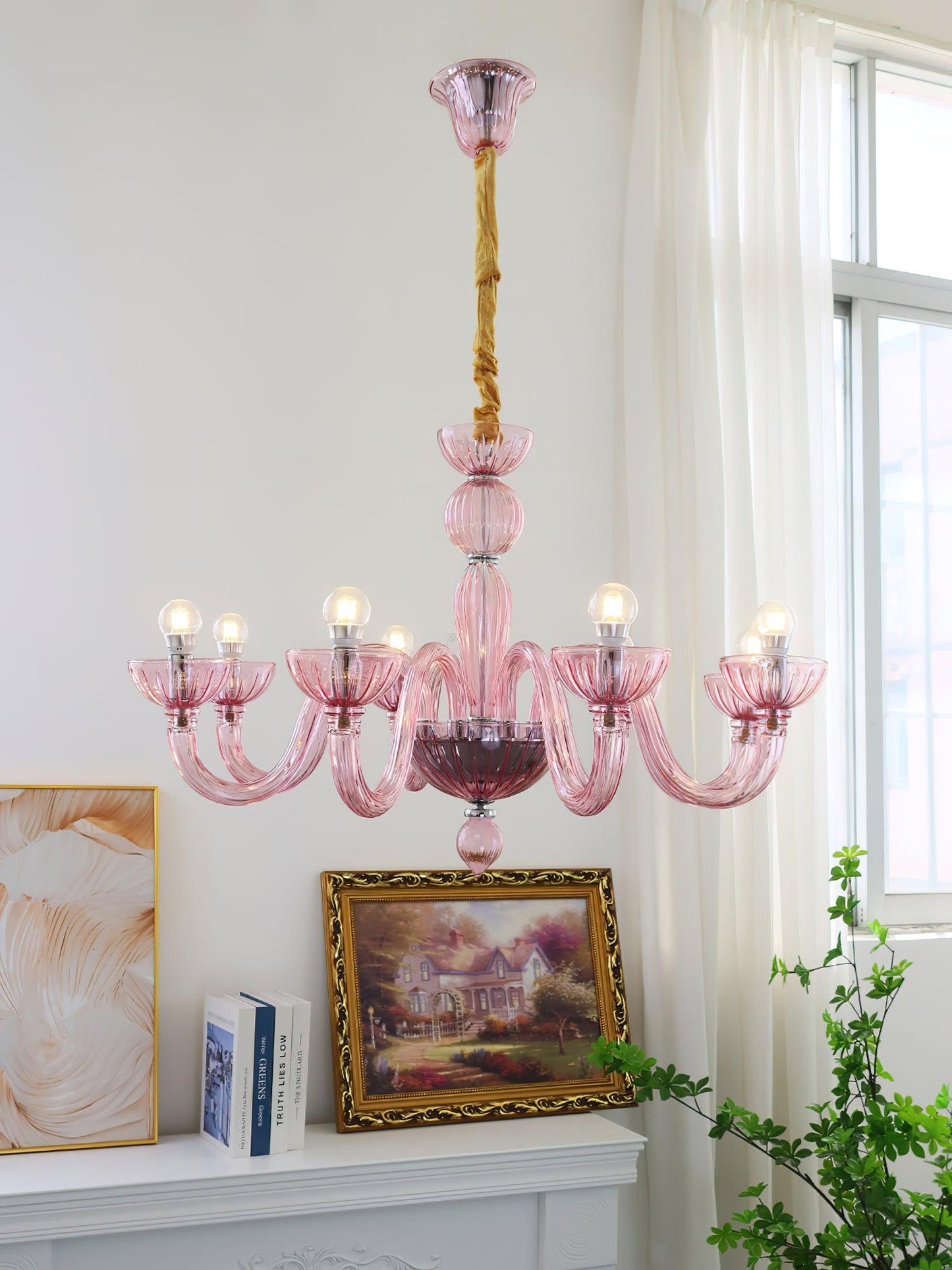 Chandelier Murano Glass Purple Pink
