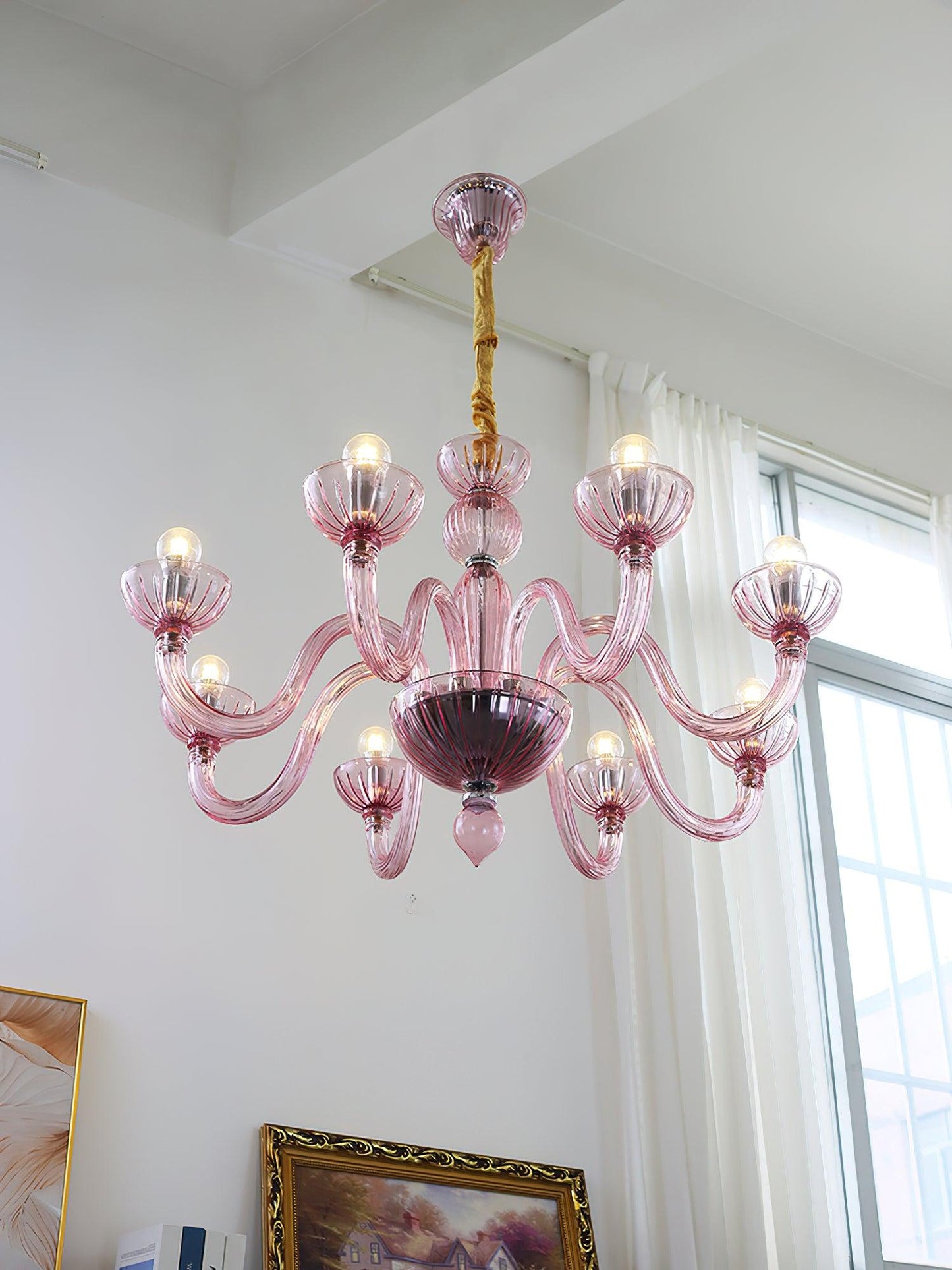 Chandelier Murano Glass Purple Pink