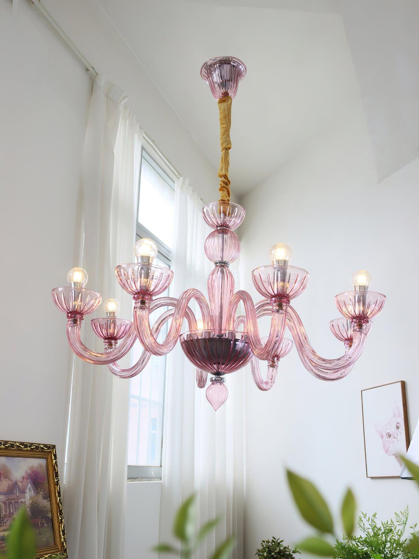 Chandelier Murano Glass Purple Pink