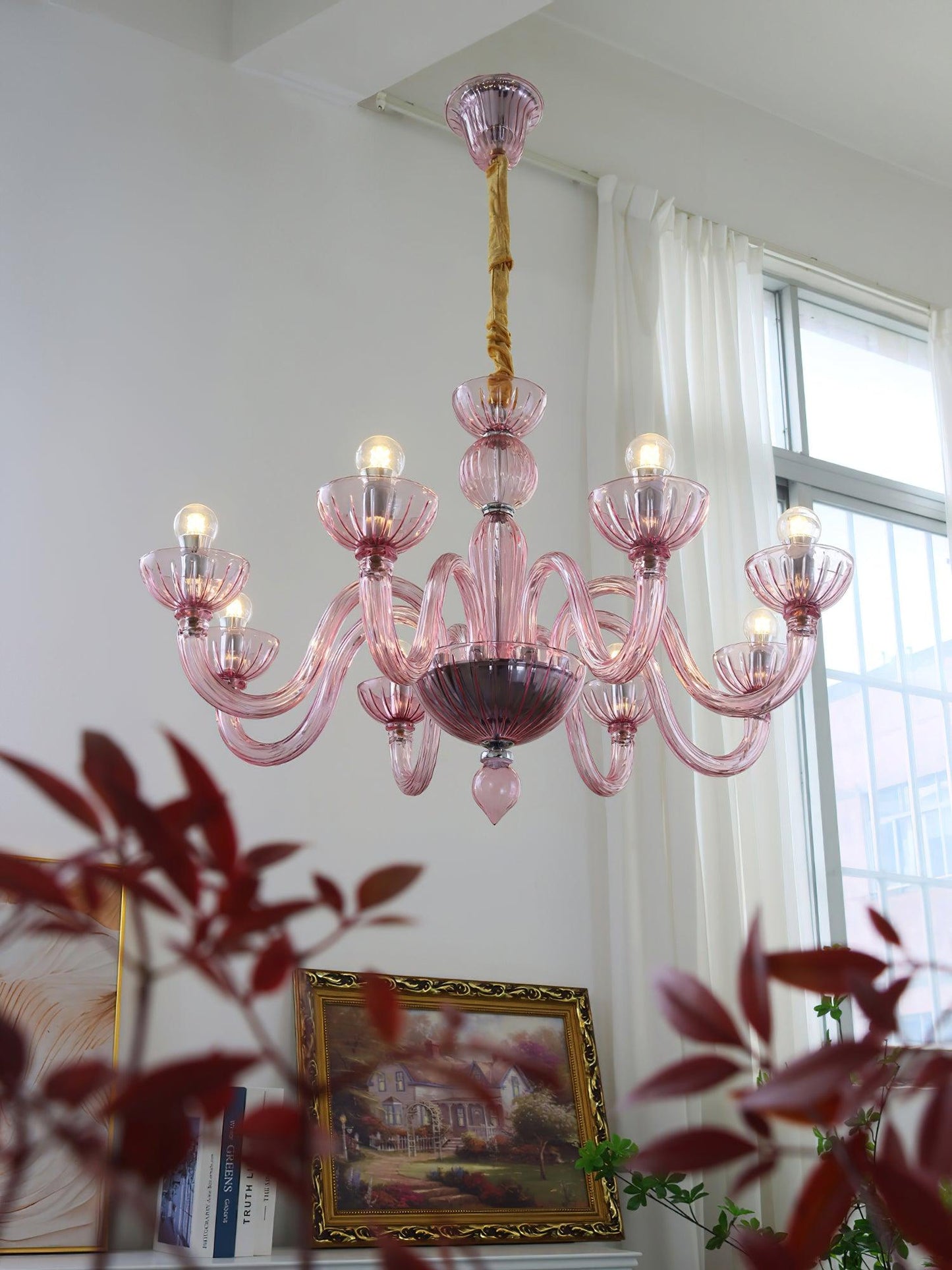 Chandelier Murano Glass Purple Pink