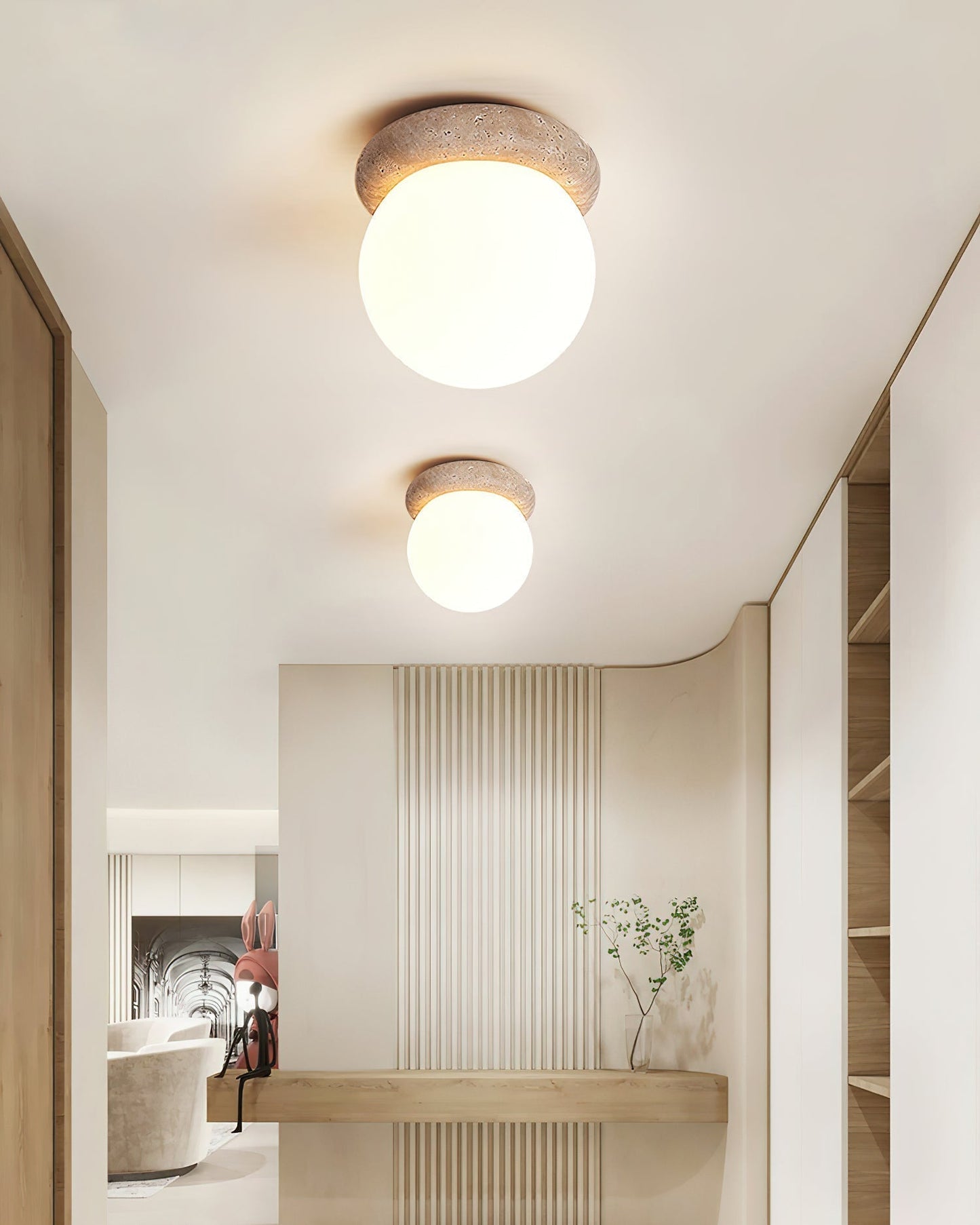 Colaeiel Disc-globe Travertine Ceiling Light