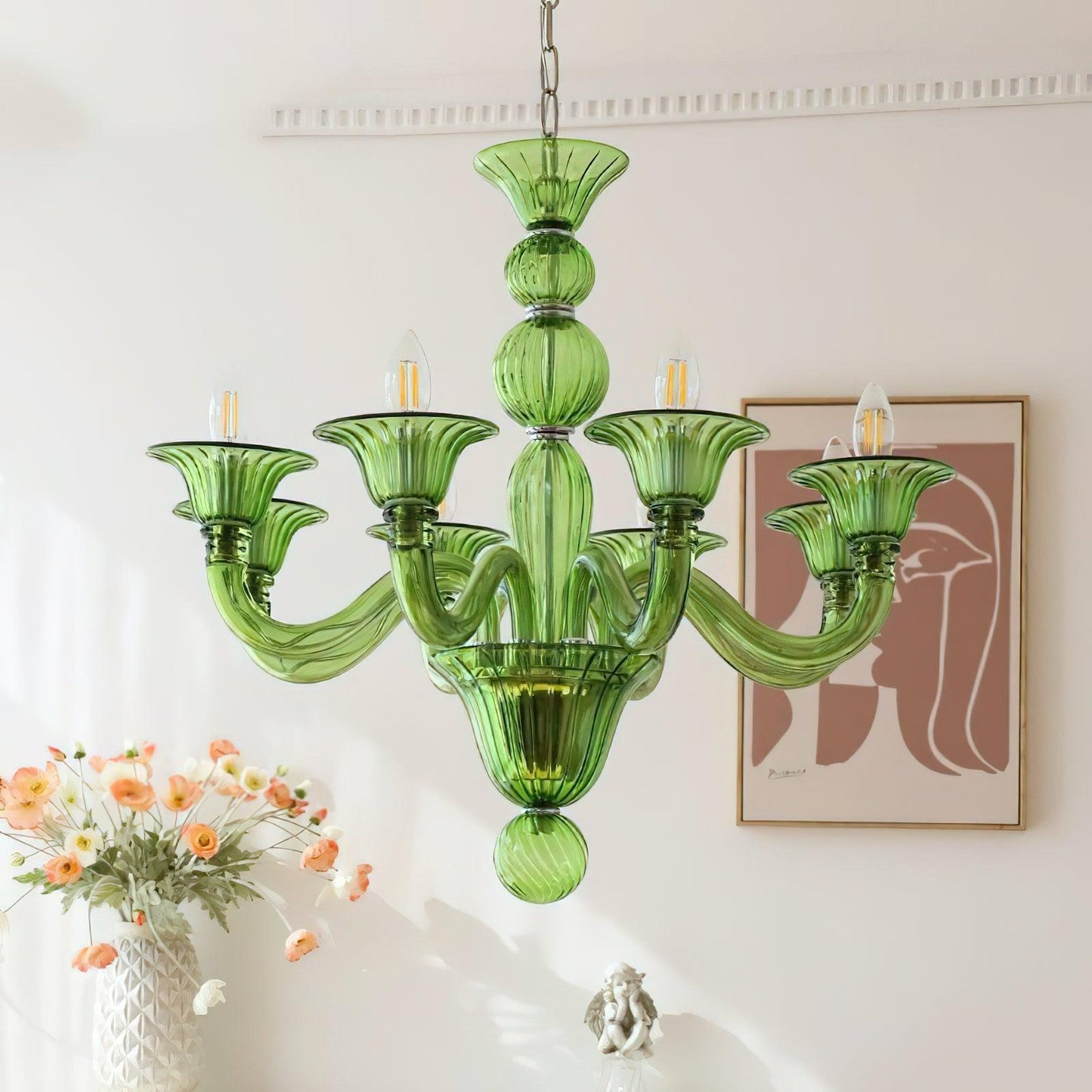 Aurora Chandelier Murano Glass Green