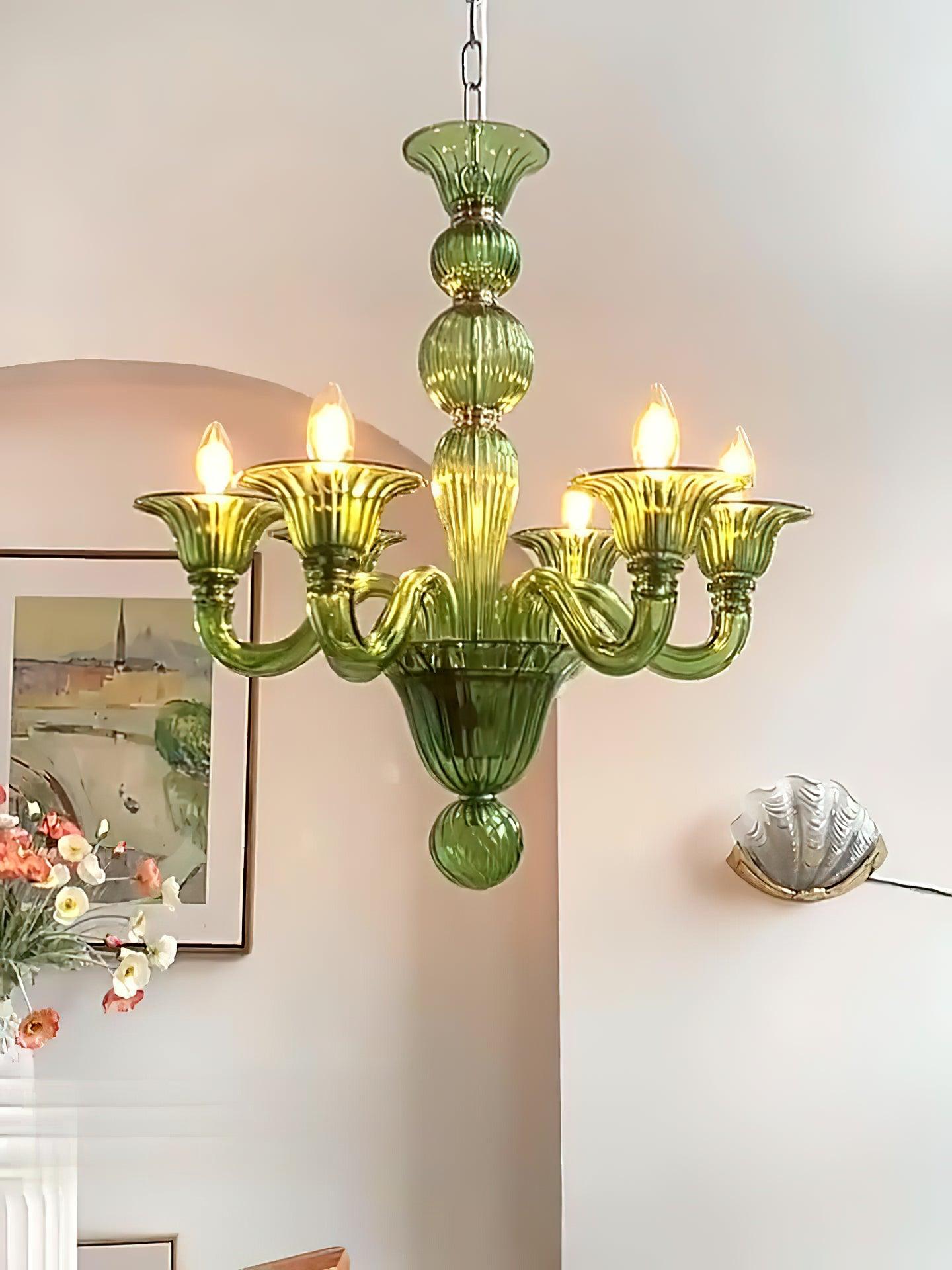 Aurora Chandelier Murano Glass Green