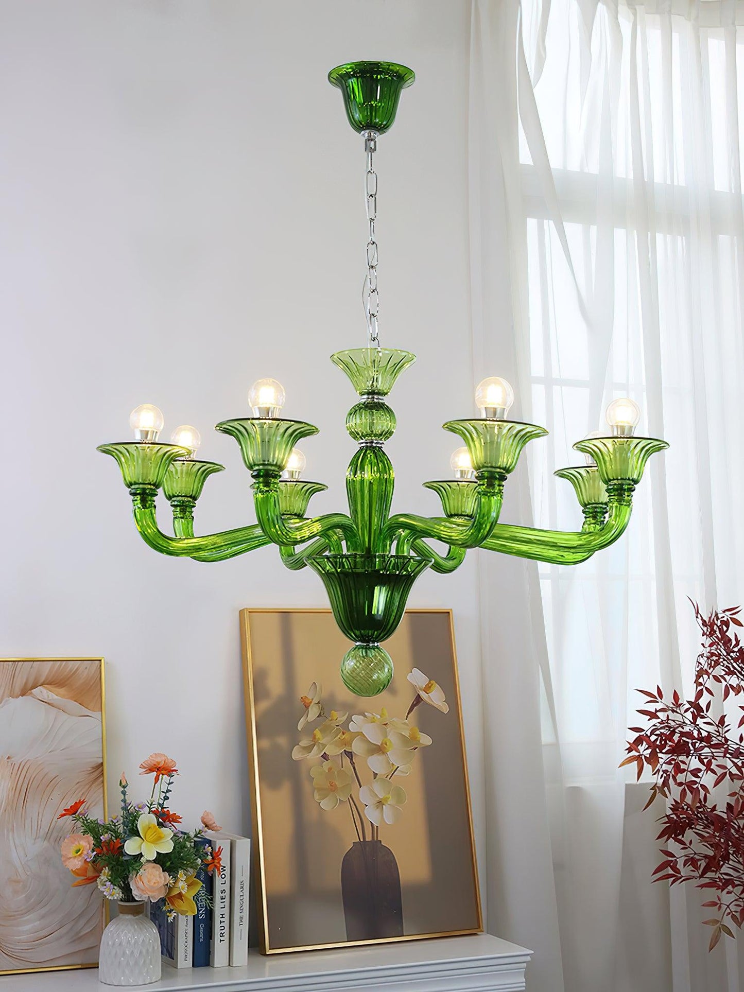 Aurora Chandelier Murano Glass Green