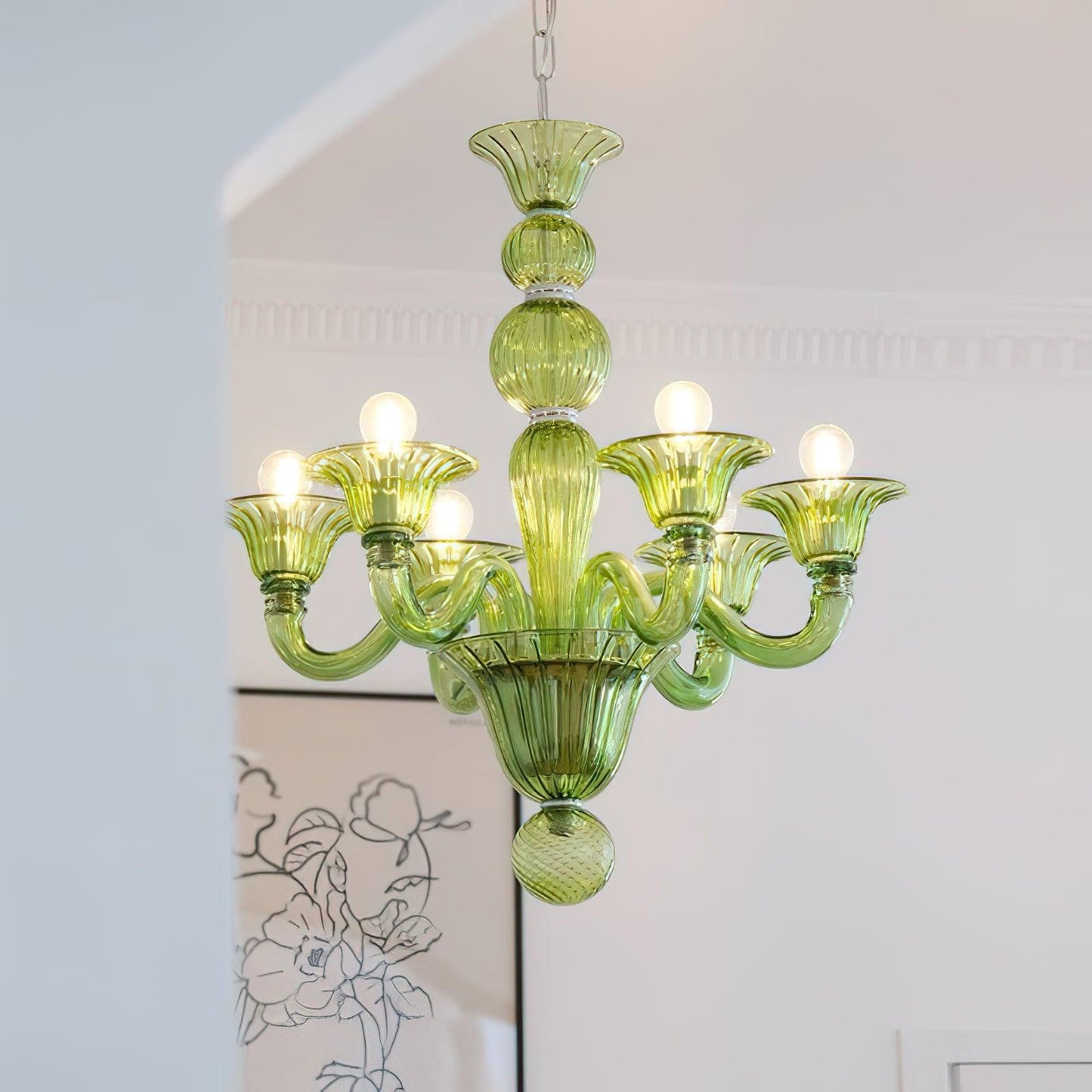 Aurora Chandelier Murano Glass Green