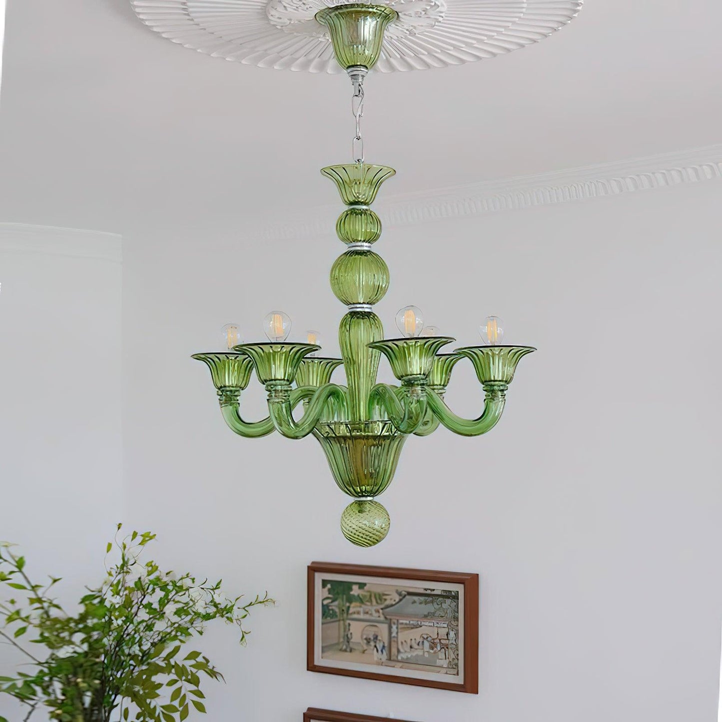 Aurora Chandelier Murano Glass Green