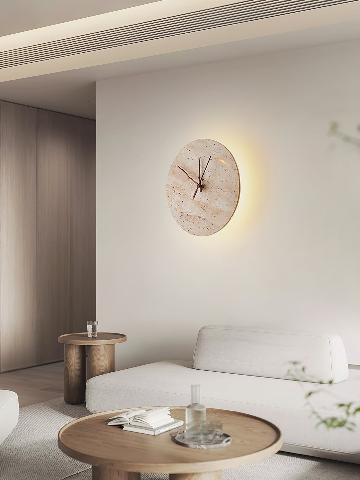 Volira Clock Travertine Wall Light D30cm