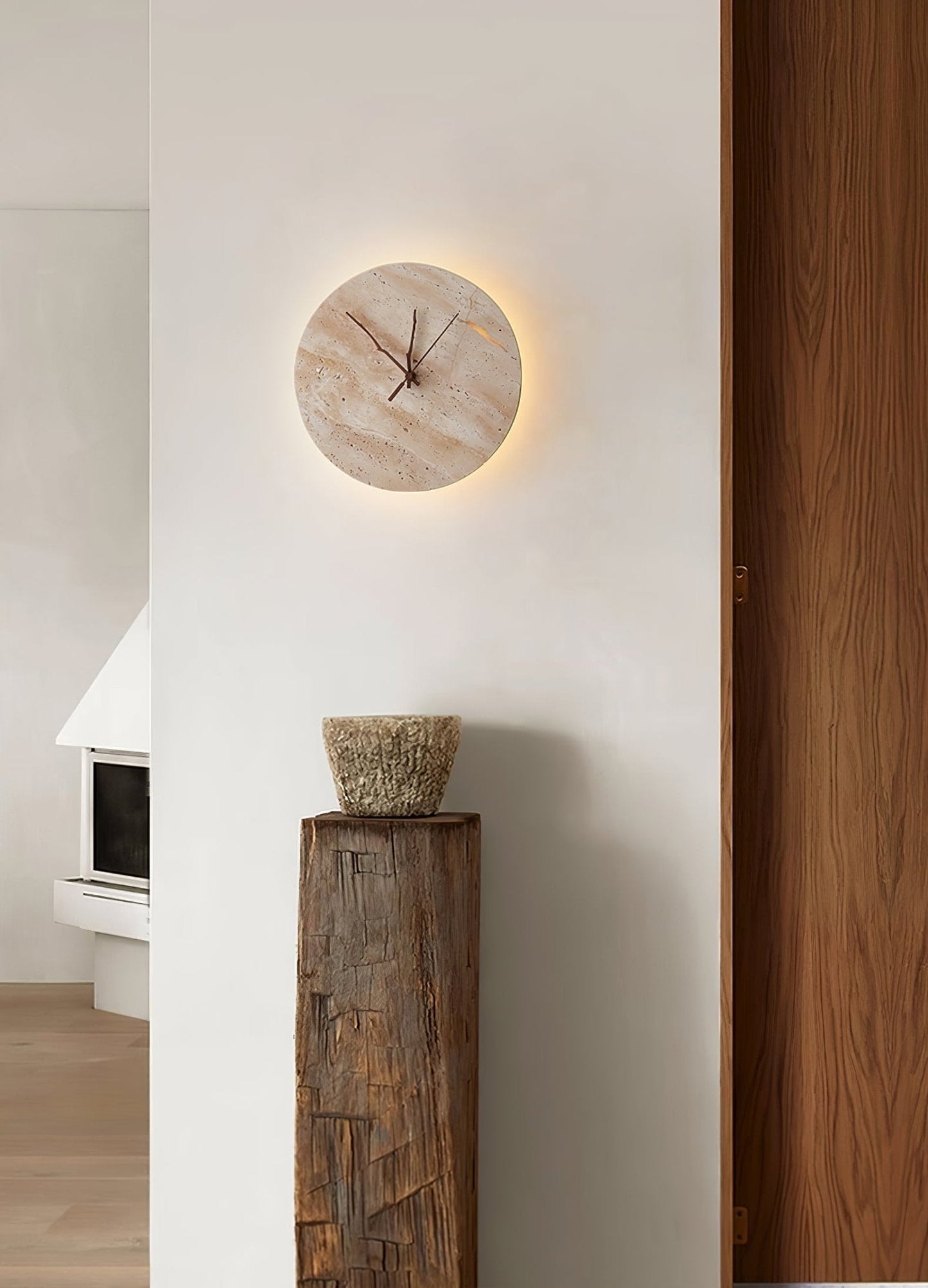 Volira Clock Travertine Wall Light D30cm