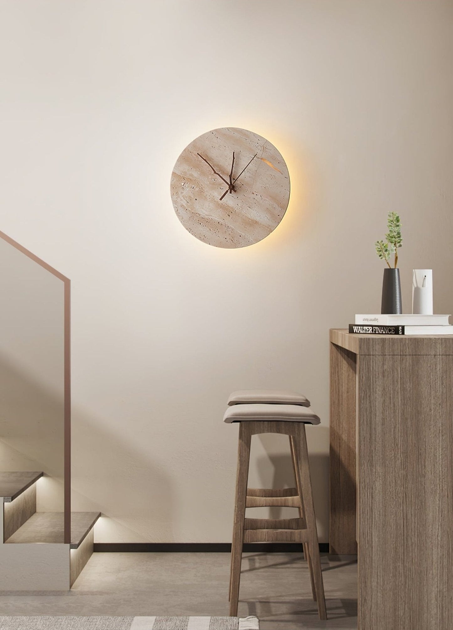 Volira Clock Travertine Wall Light D30cm