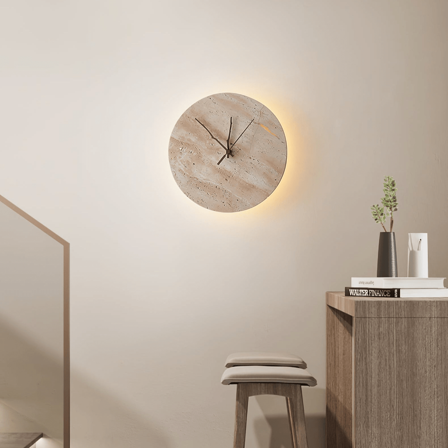 Volira Clock Travertine Wall Light D30cm