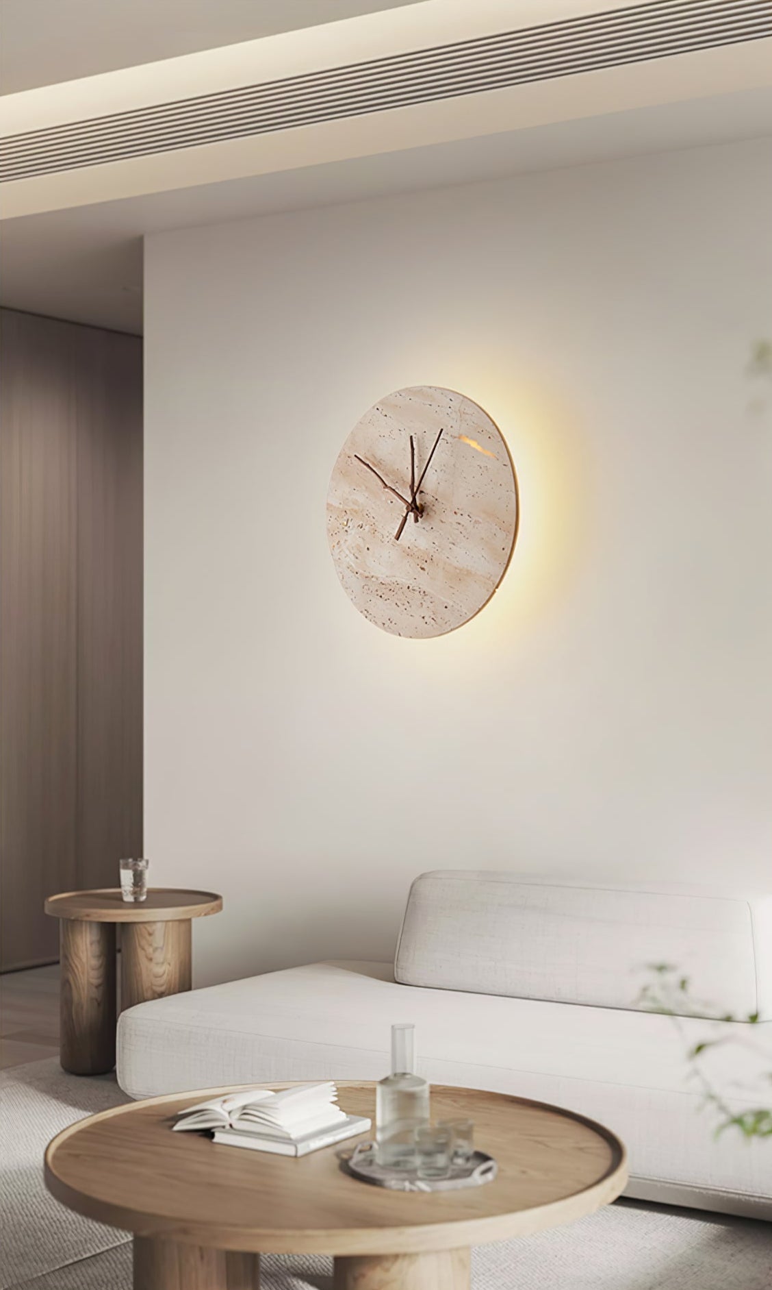 Volira Clock Travertine Wall Light D30cm