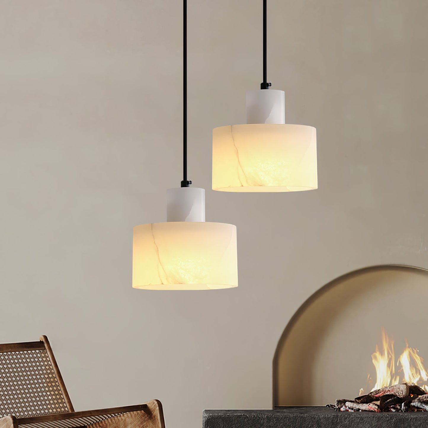 Alabaster Pendant Lgiht Dual Cylindrical