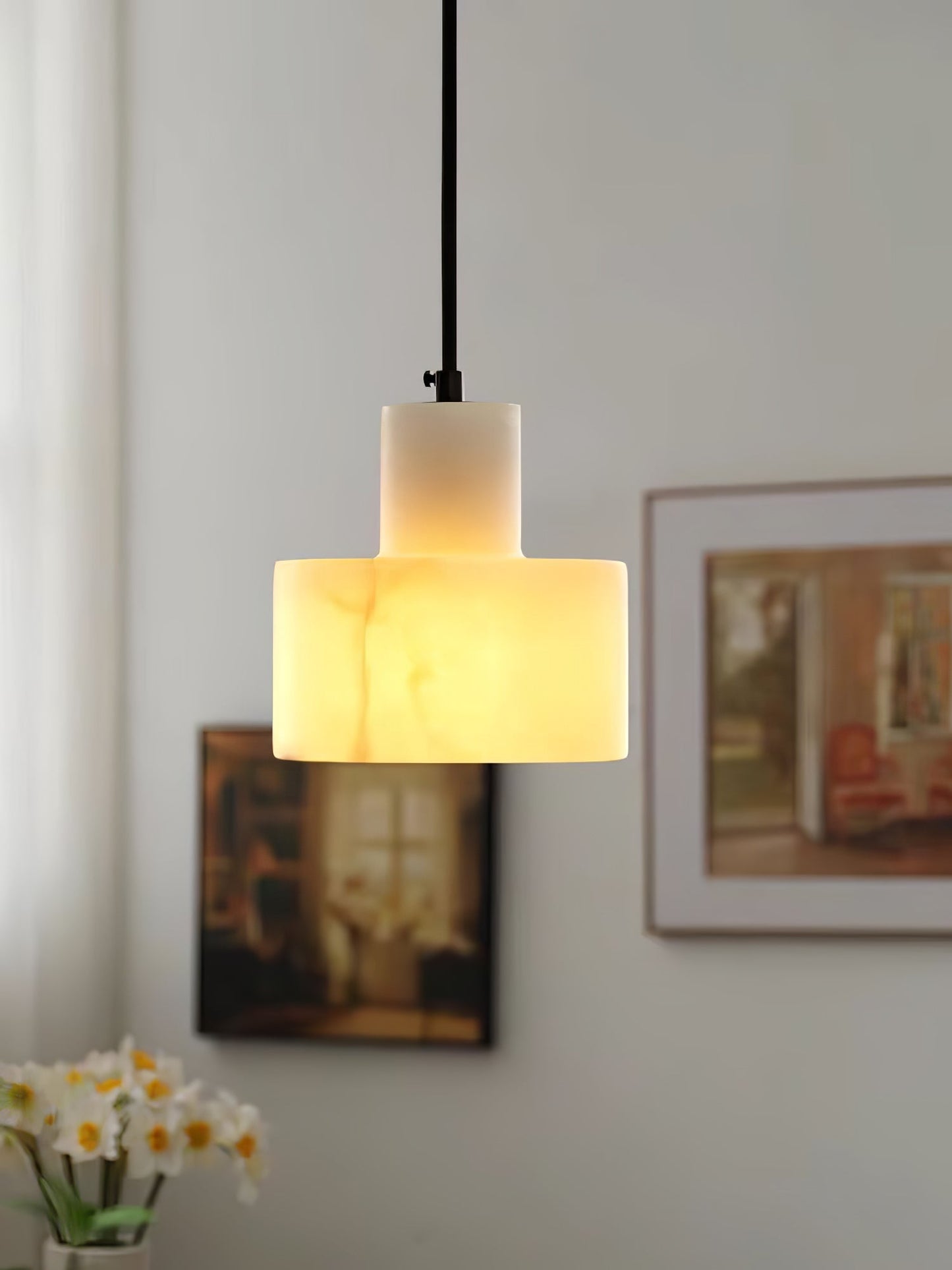 Alabaster Pendant Lgiht Dual Cylindrical