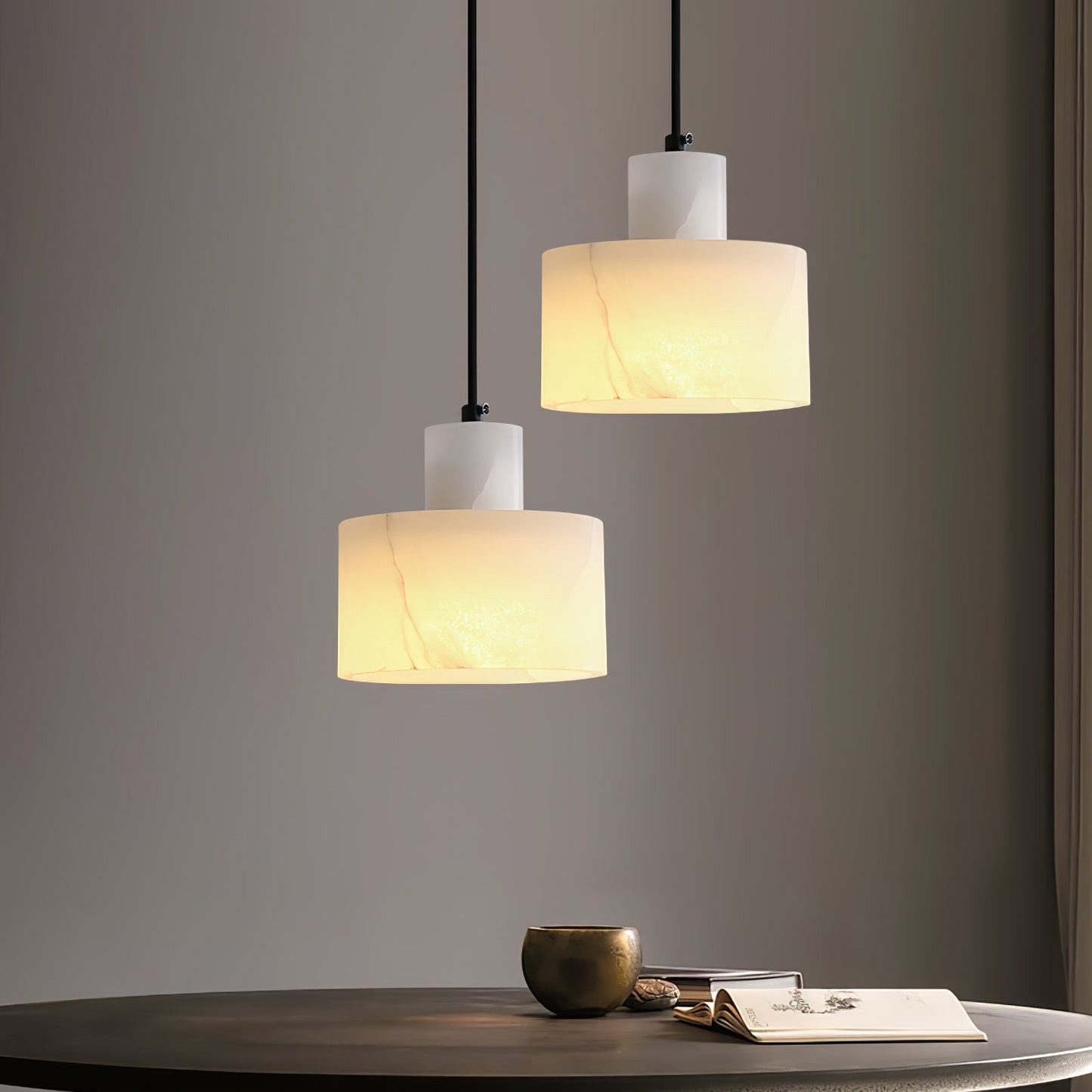 Alabaster Pendant Lgiht Dual Cylindrical