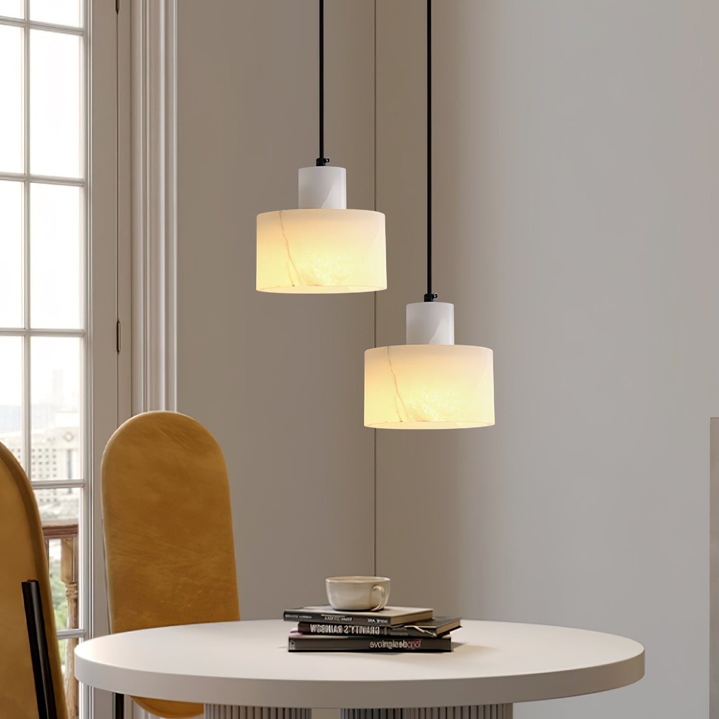 Alabaster Pendant Lgiht Dual Cylindrical