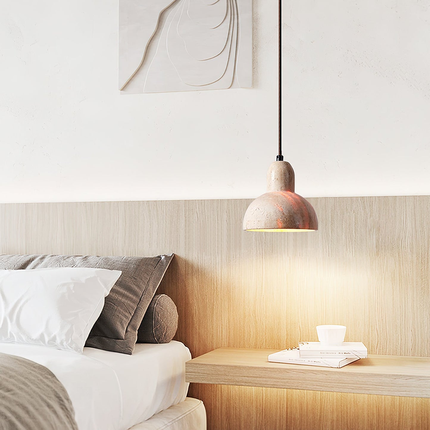 Vaelior Dome Shade Travertine Pendant Light