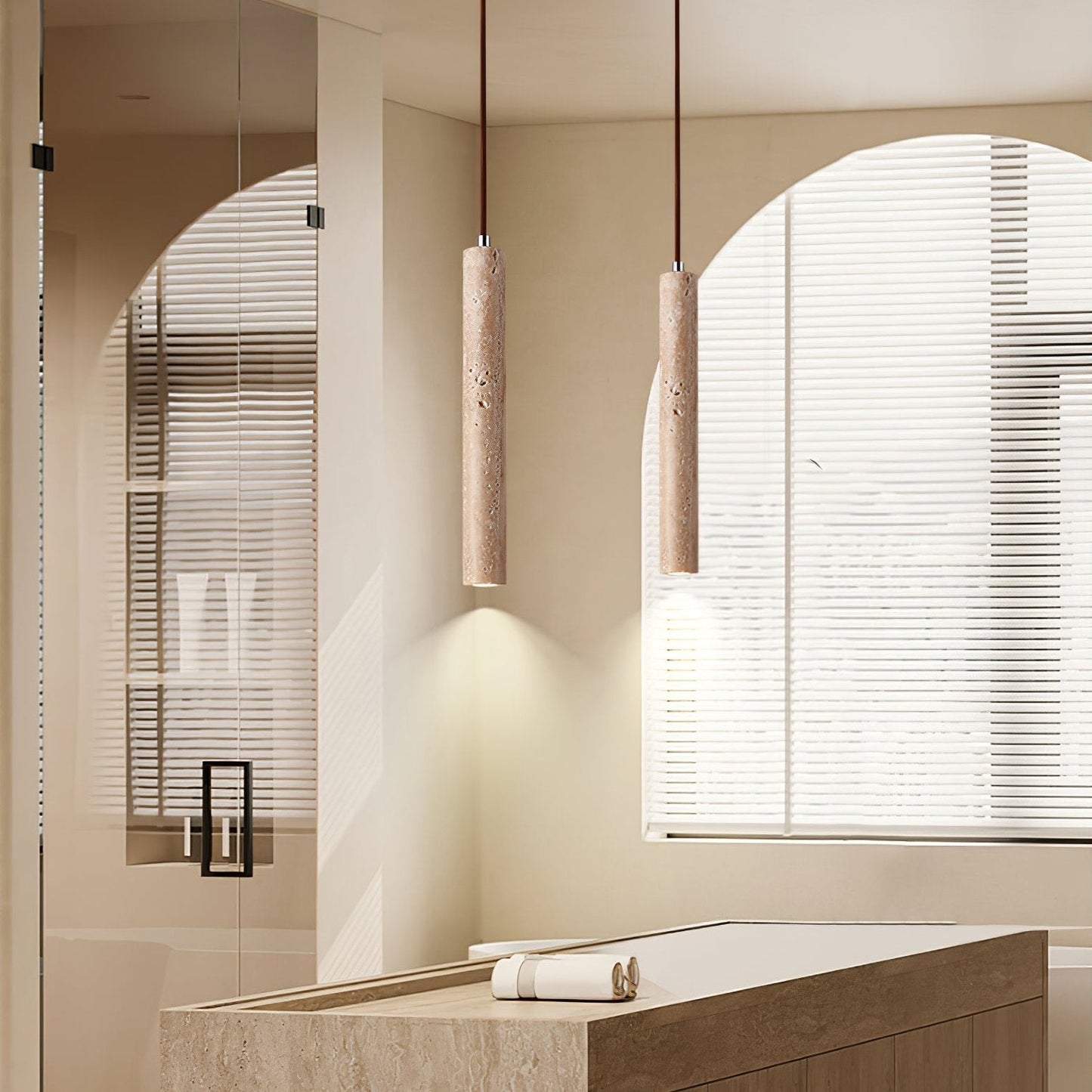 Olvynarae Cylindrical Travertine Pendant Light