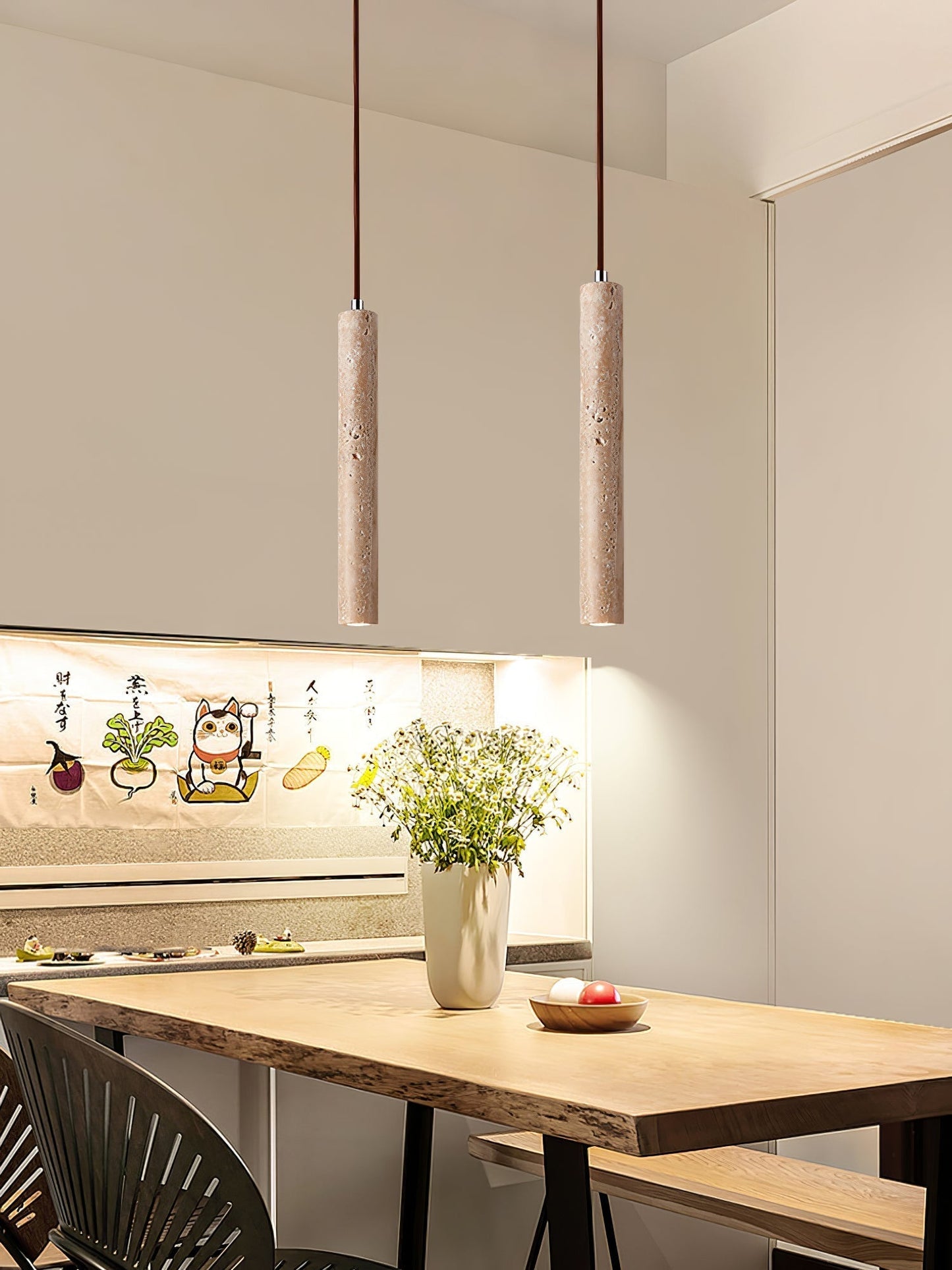 Olvynarae Cylindrical Travertine Pendant Light