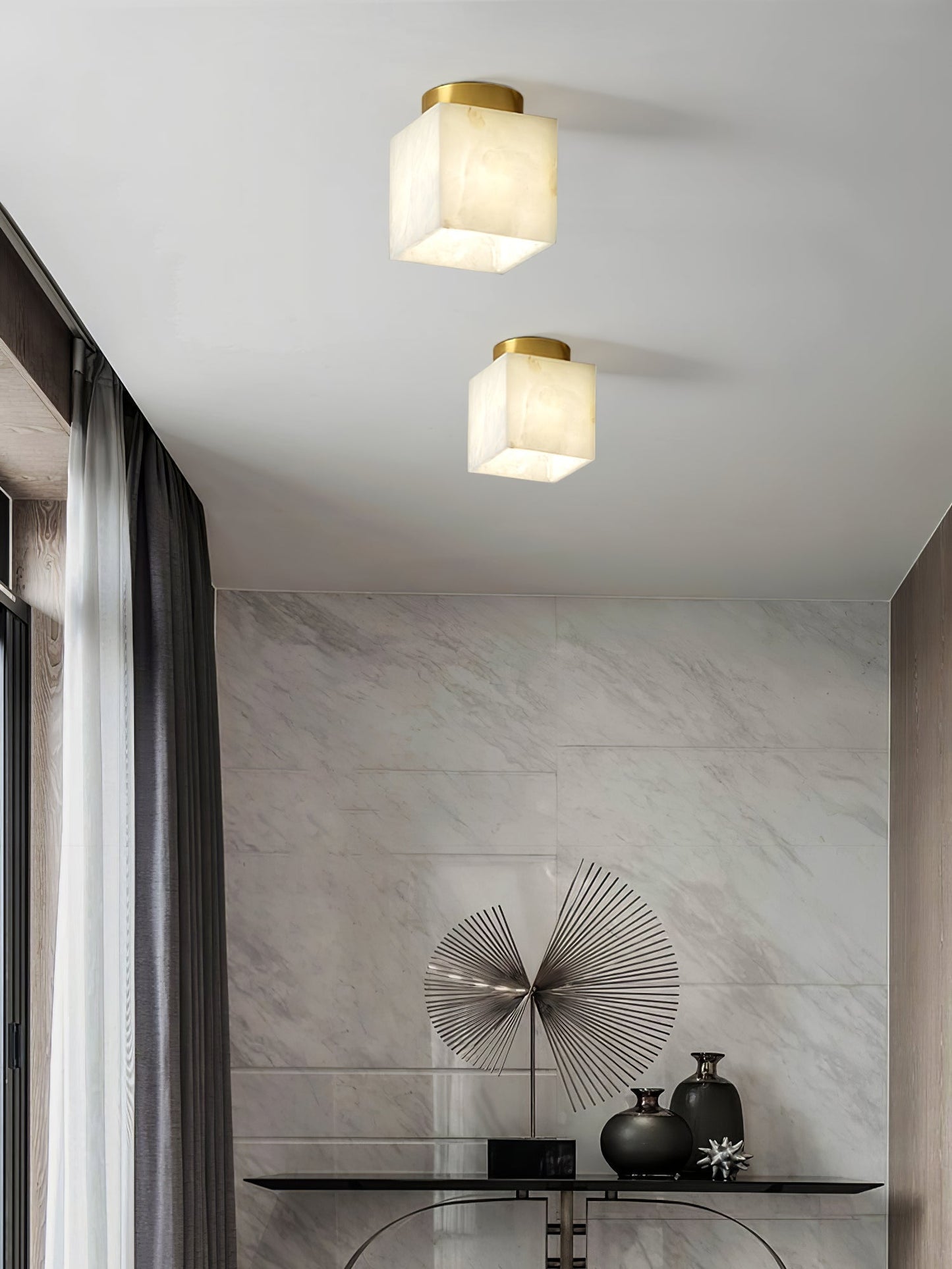 Otheyra Globe Brass Alabaster Ceiling Light