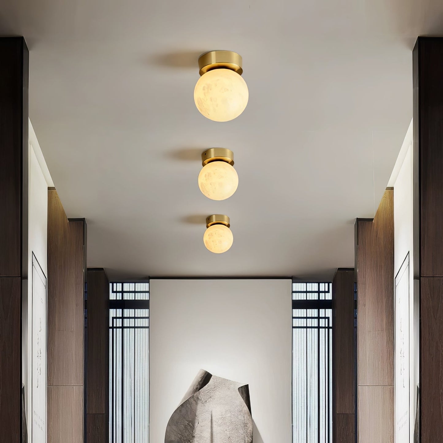 Otheyra Globe Brass Alabaster Ceiling Light
