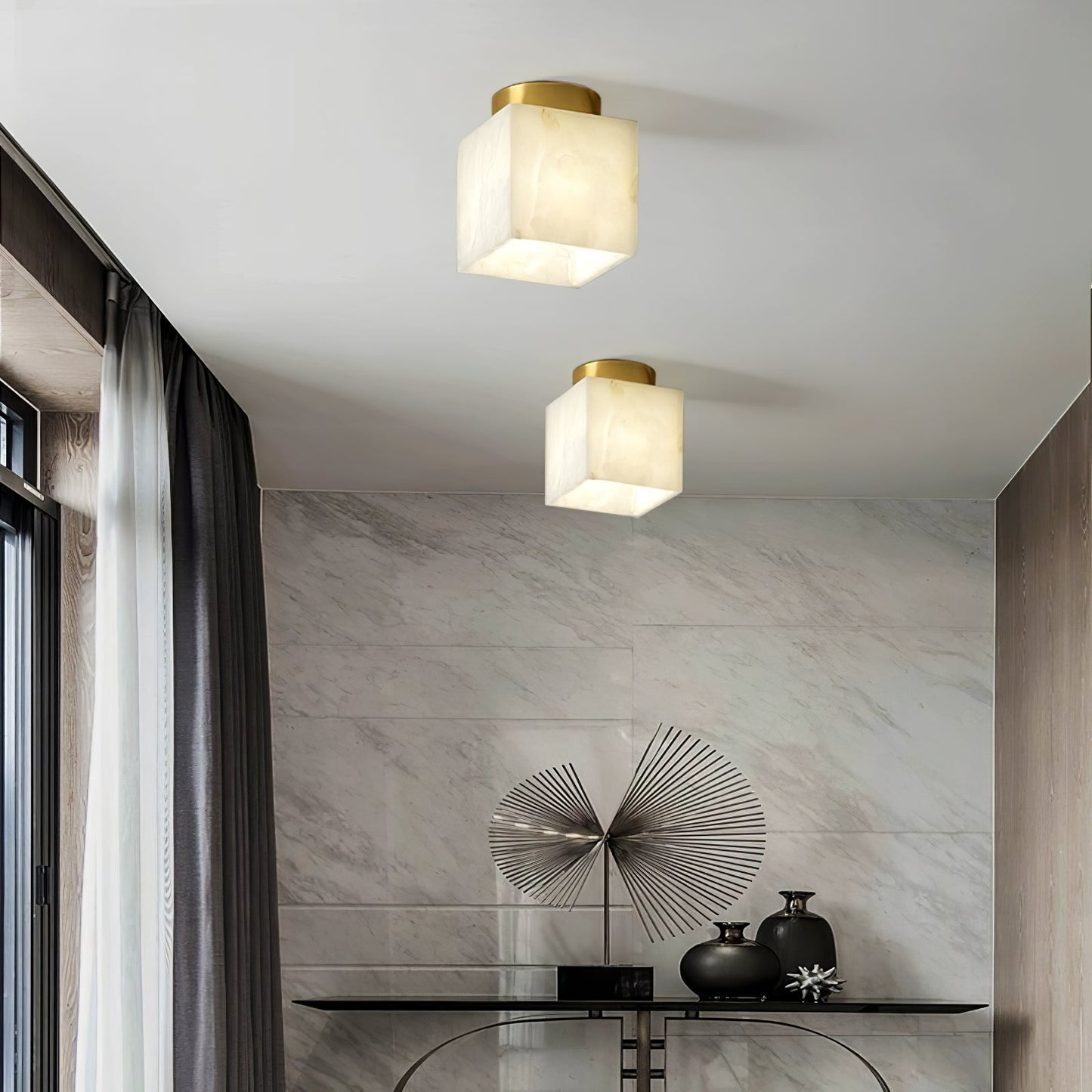 Otheyra Globe Brass Alabaster Ceiling Light