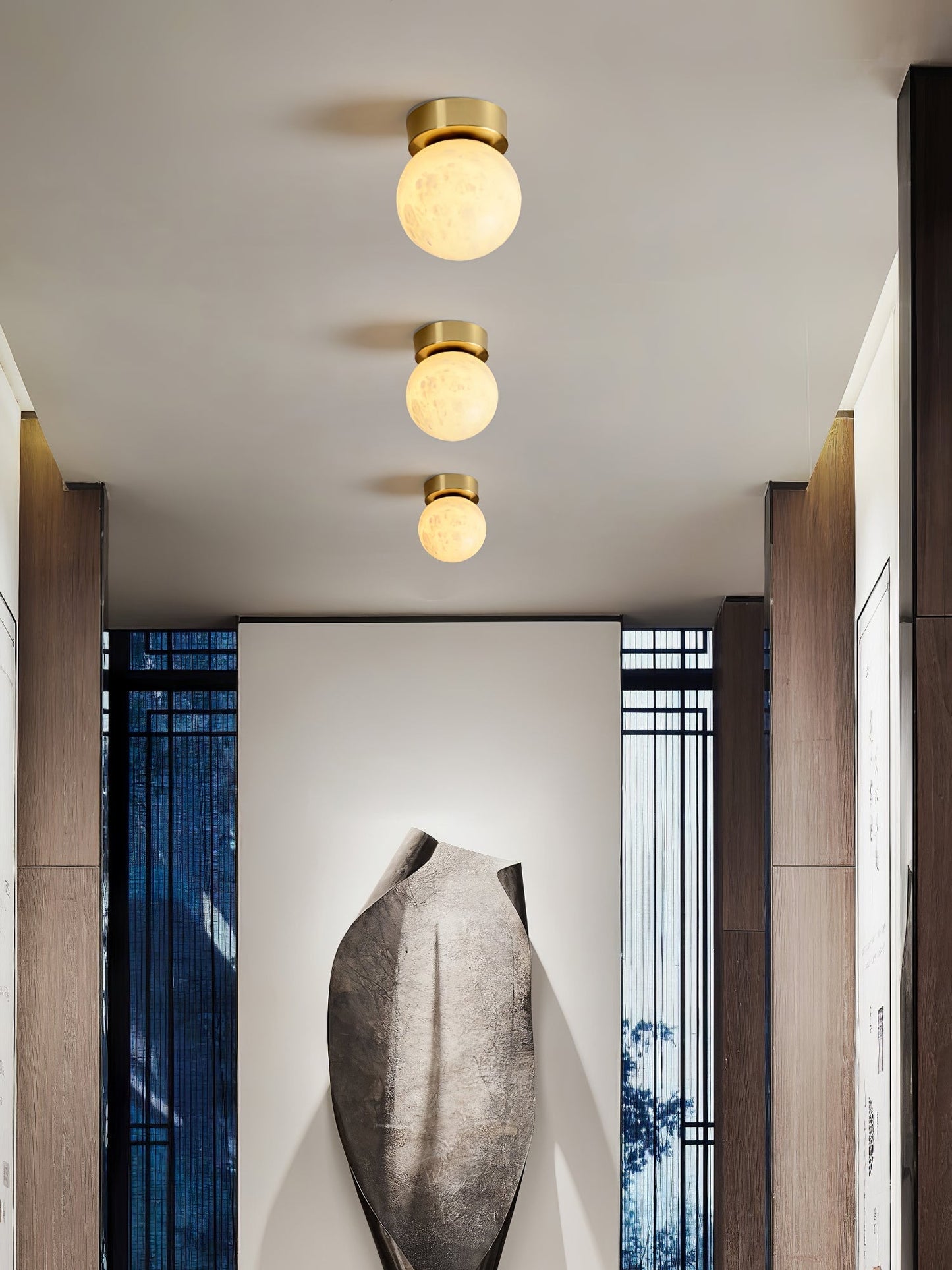 Otheyra Globe Brass Alabaster Ceiling Light