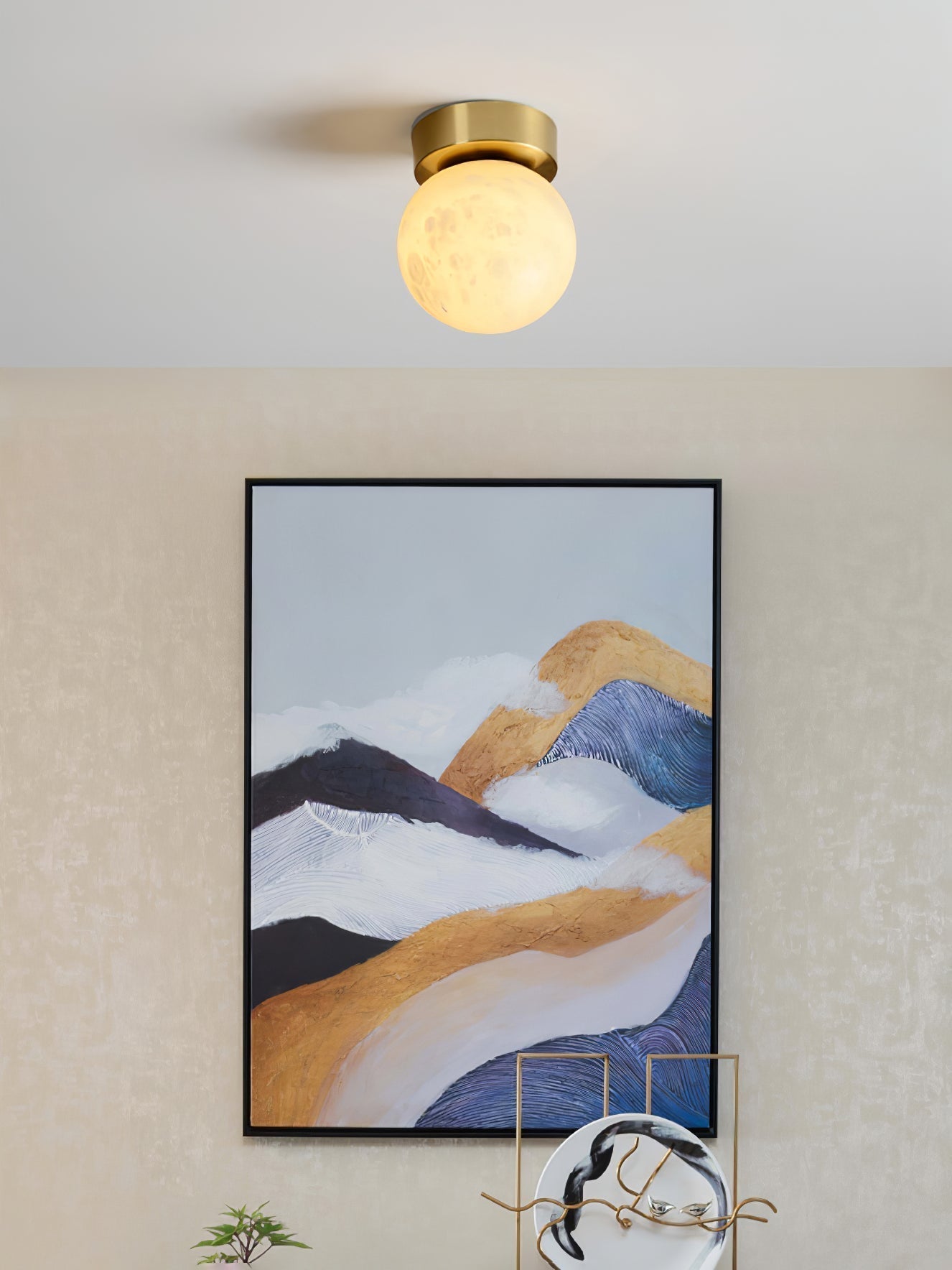 Otheyra Globe Brass Alabaster Ceiling Light