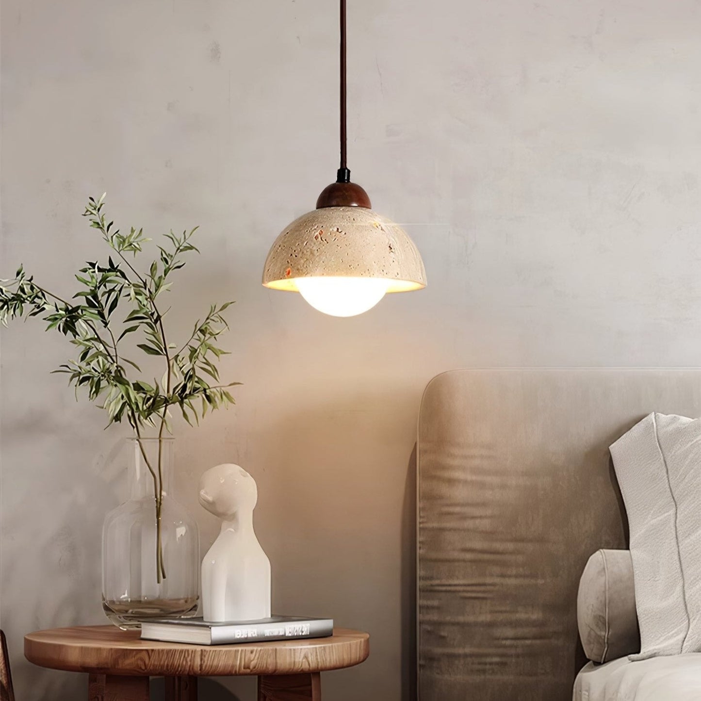Orzora Dome-shaped Travertine Pendant Light