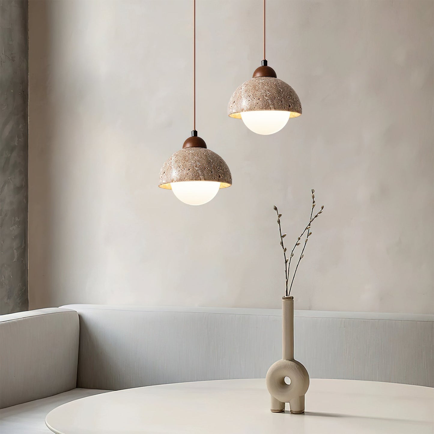 Orzora Dome-shaped Travertine Pendant Light