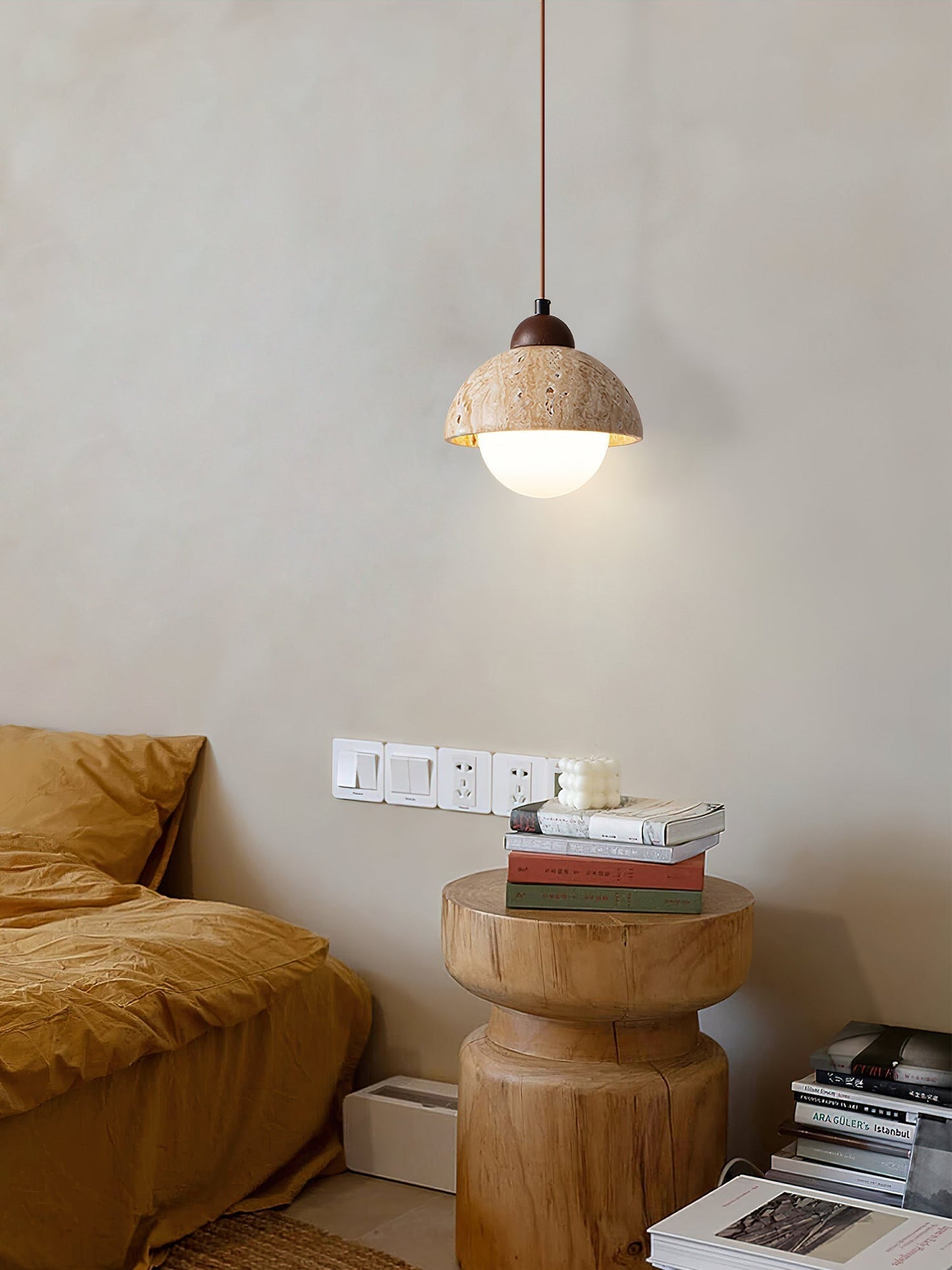 Orzora Dome-shaped Travertine Pendant Light