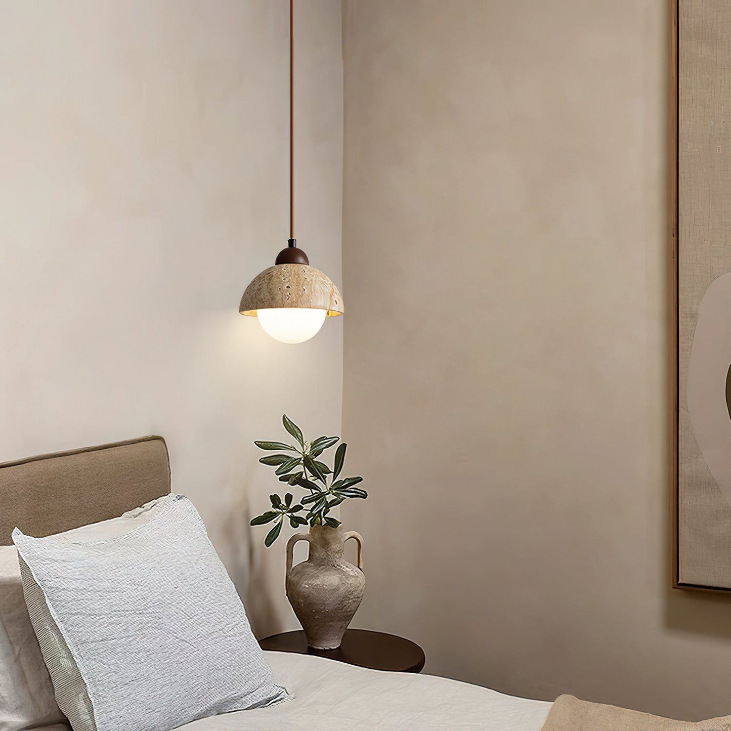 Orzora Dome-shaped Travertine Pendant Light