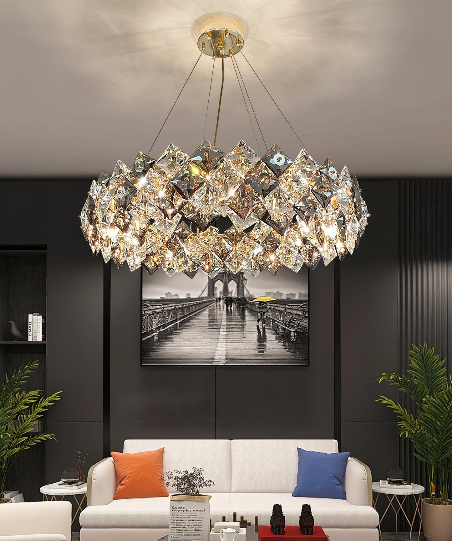 Lustra Chandelier Scale Crystal Round With Gold LED