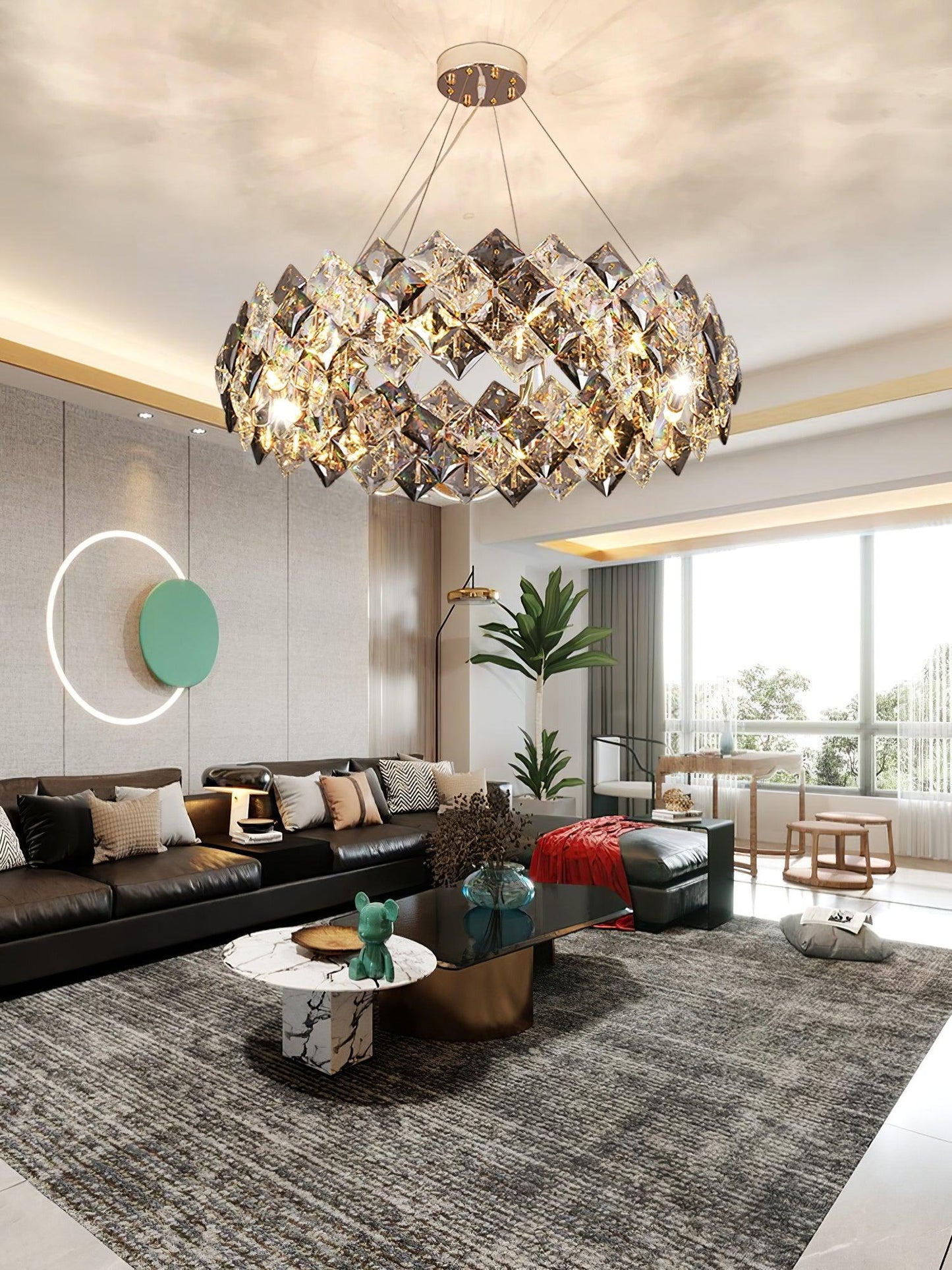 Lustra Chandelier Scale Crystal Round With Gold LED