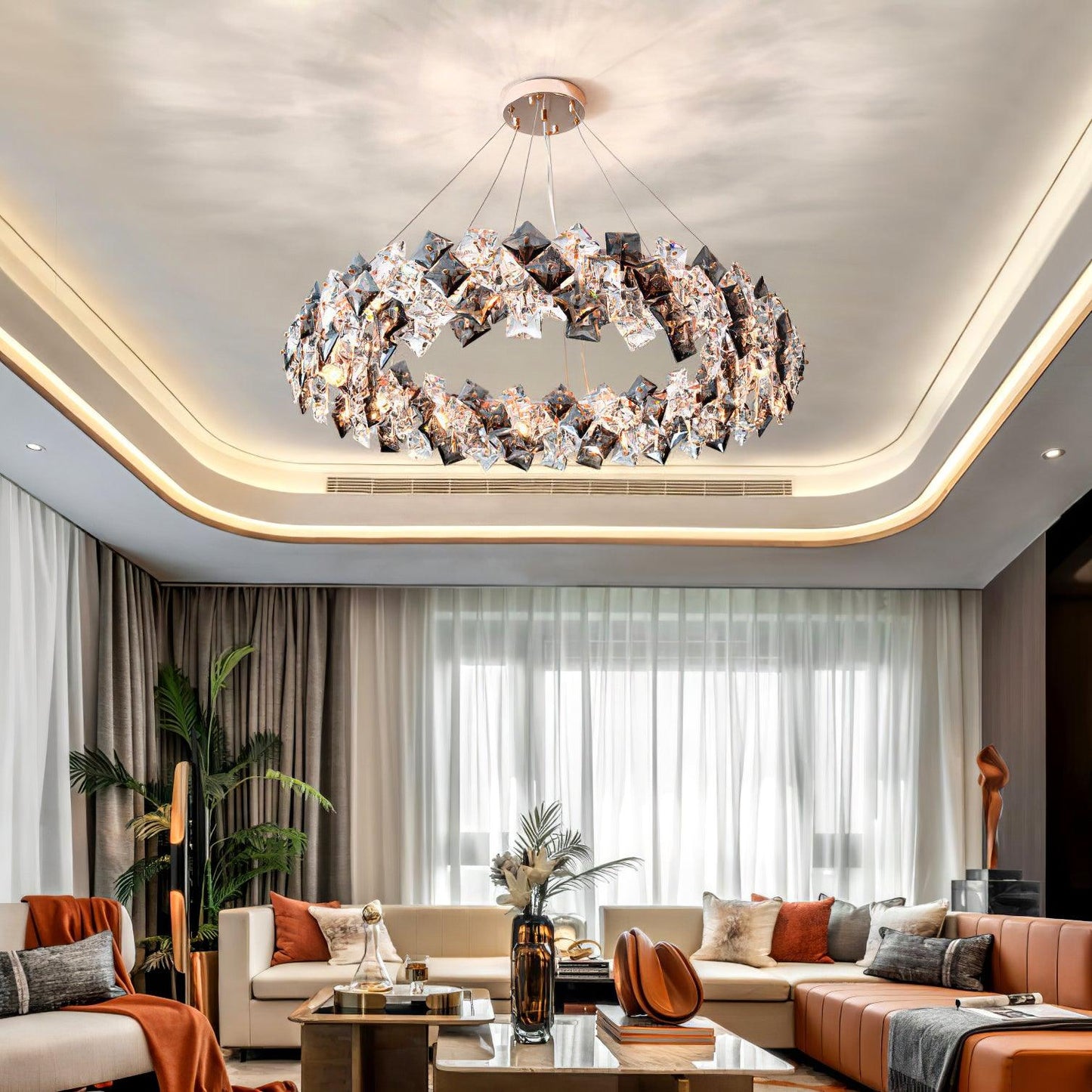 Lustra Chandelier Scale Crystal Round With Gold LED
