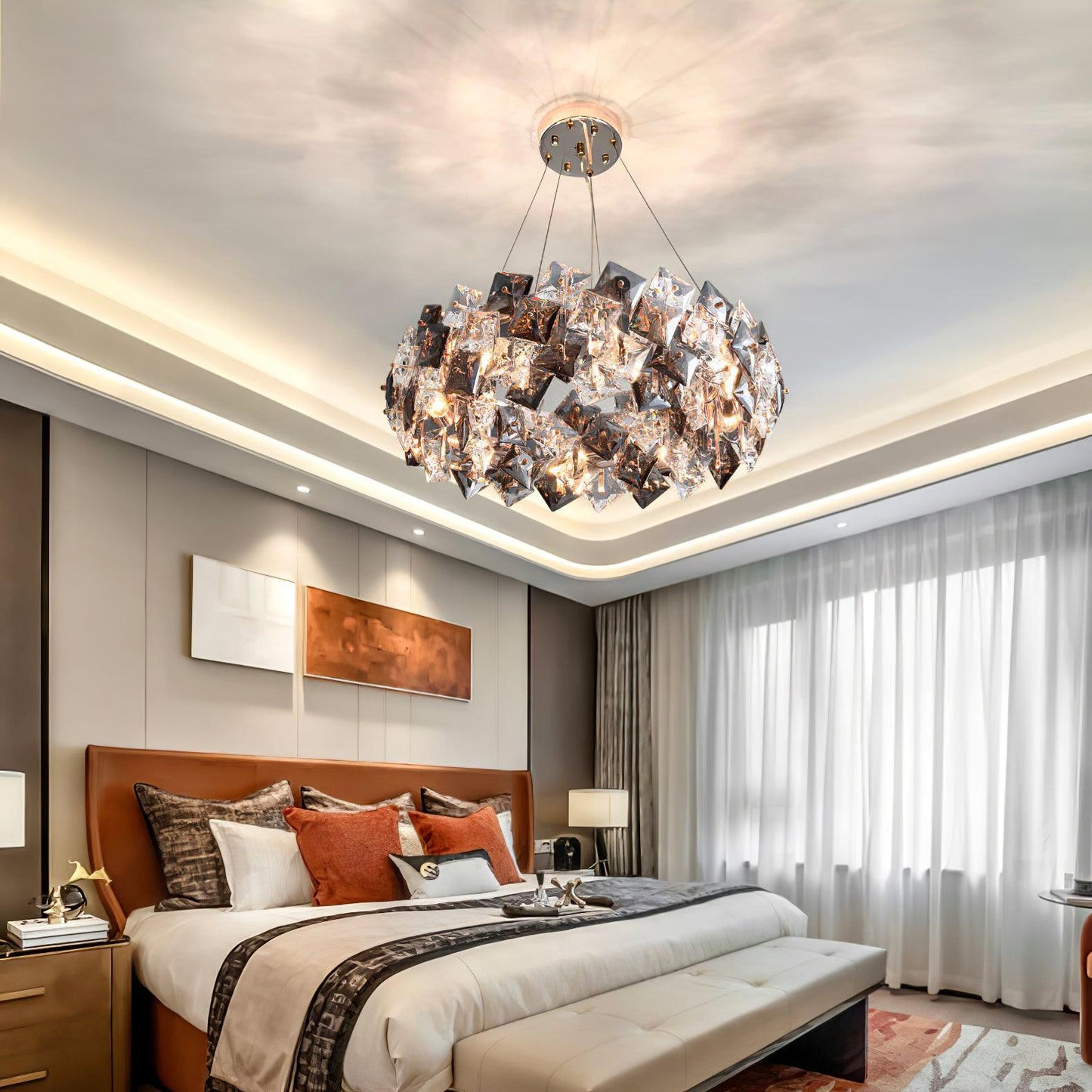 Lustra Chandelier Scale Crystal Round With Gold LED
