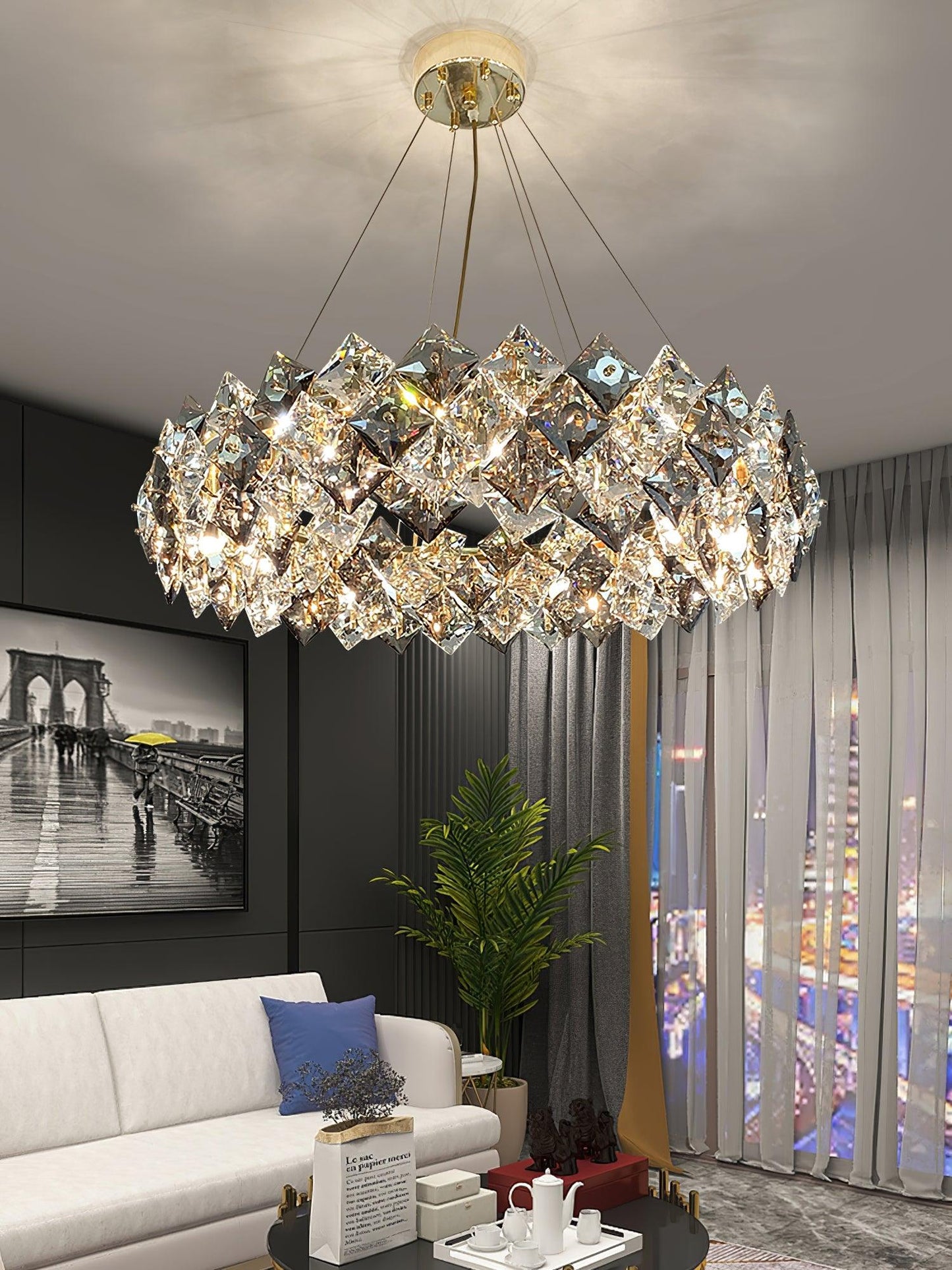 Lustra Chandelier Scale Crystal Round With Gold LED