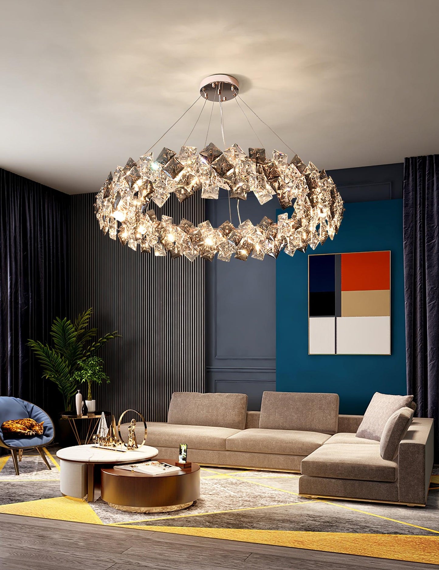 Lustra Chandelier Scale Crystal Round With Gold LED