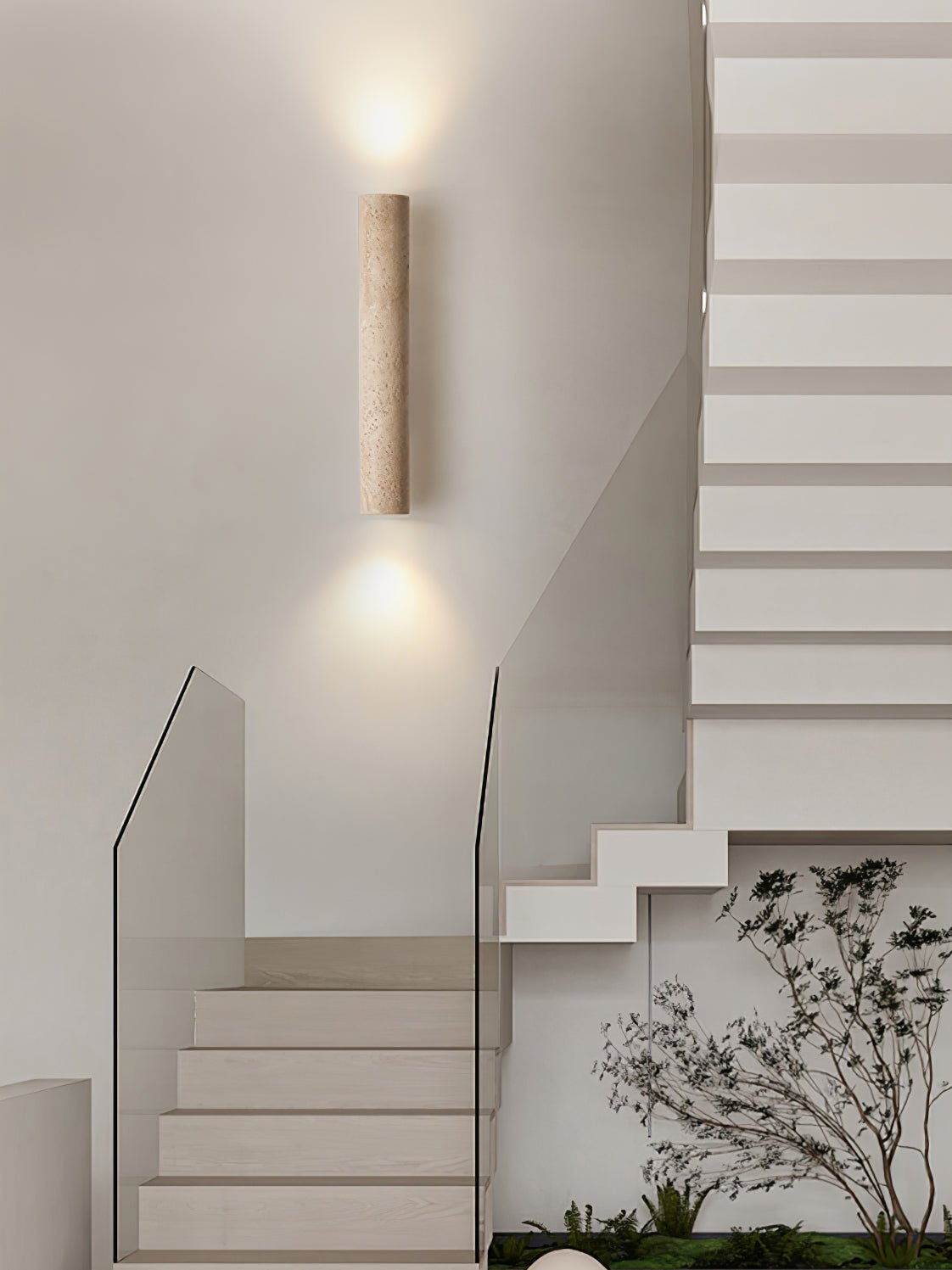 Olvaros Slim Cylinder Travertine Wall Light