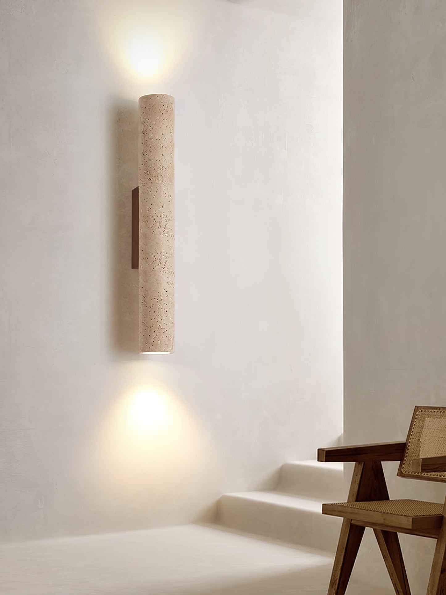 Olvaros Slim Cylinder Travertine Wall Light
