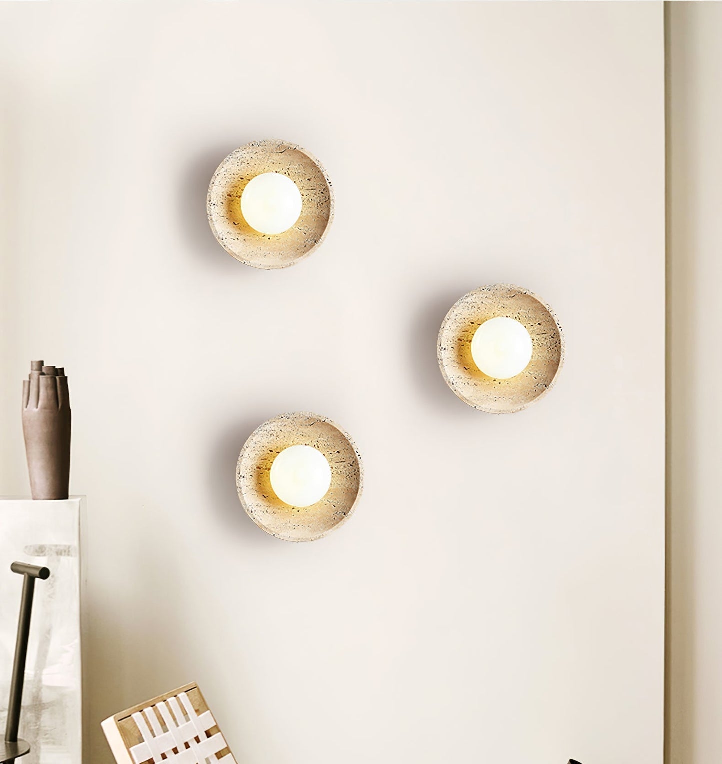 Vephair Bowl-frame Travertine Wall Light