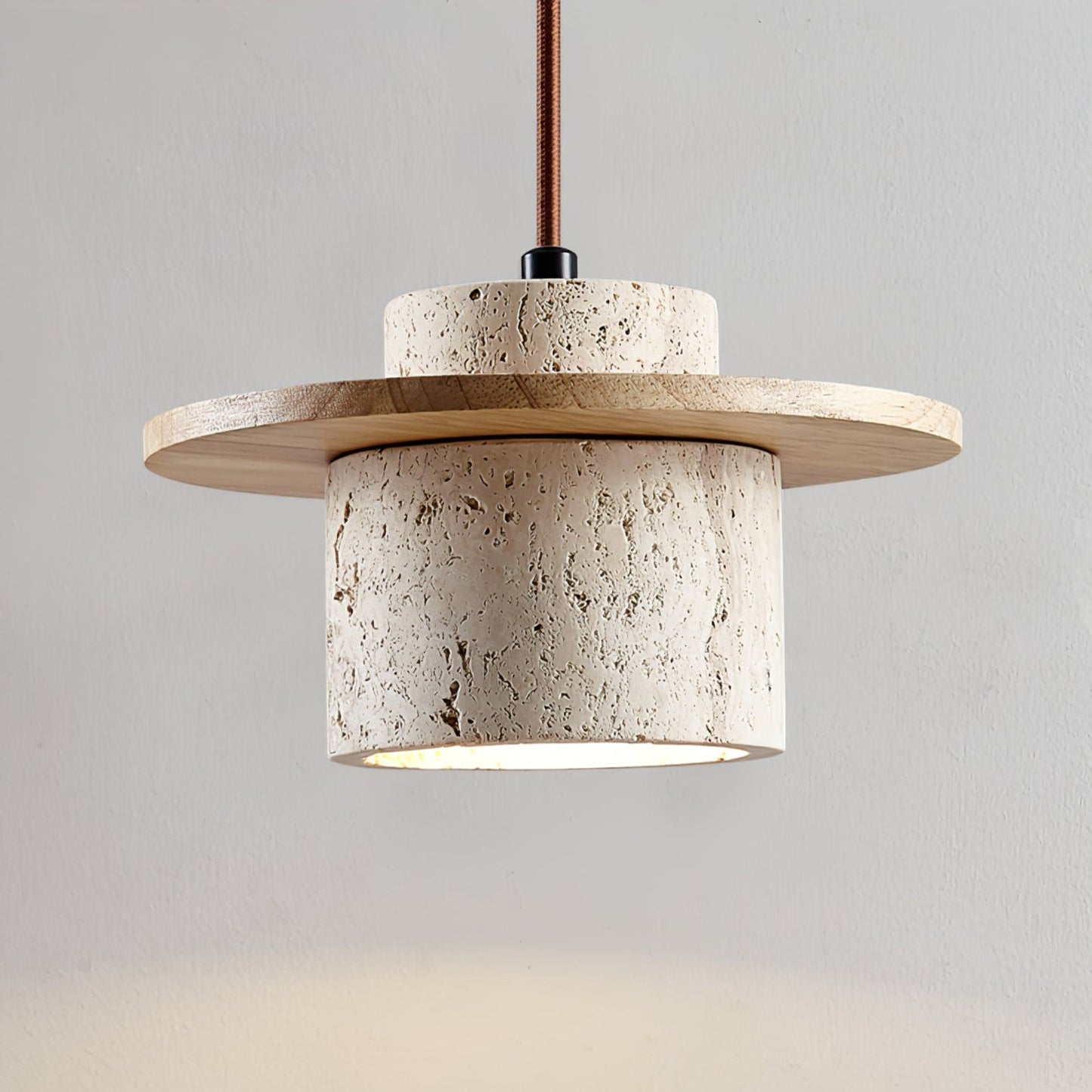 Elvaria Disc Cylinder Travertine Pendant Light