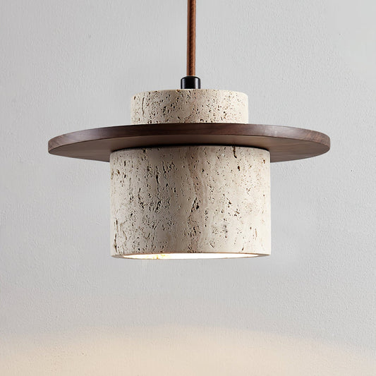 Elvaria Disc Cylinder Travertine Pendant Light