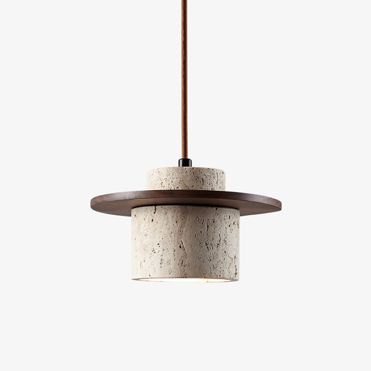 Elvaria Disc Cylinder Travertine Pendant Light
