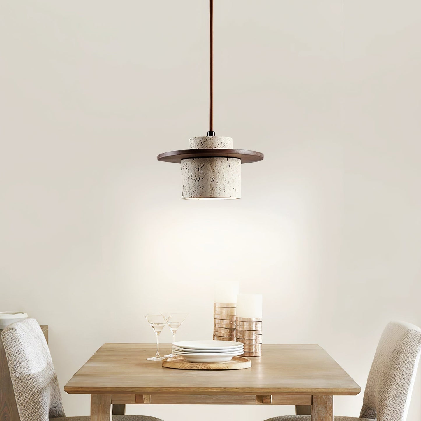 Elvaria Disc Cylinder Travertine Pendant Light