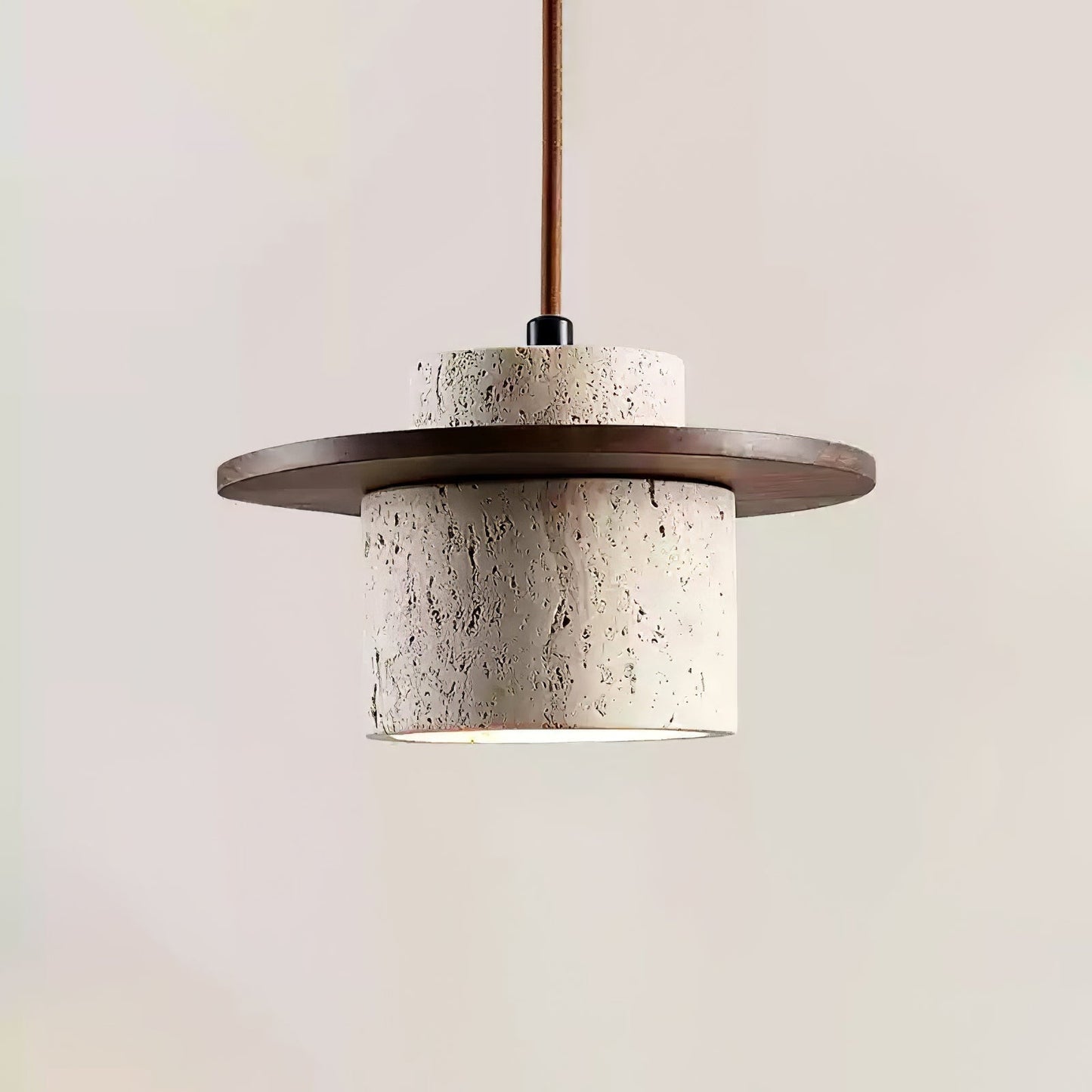 Elvaria Disc Cylinder Travertine Pendant Light