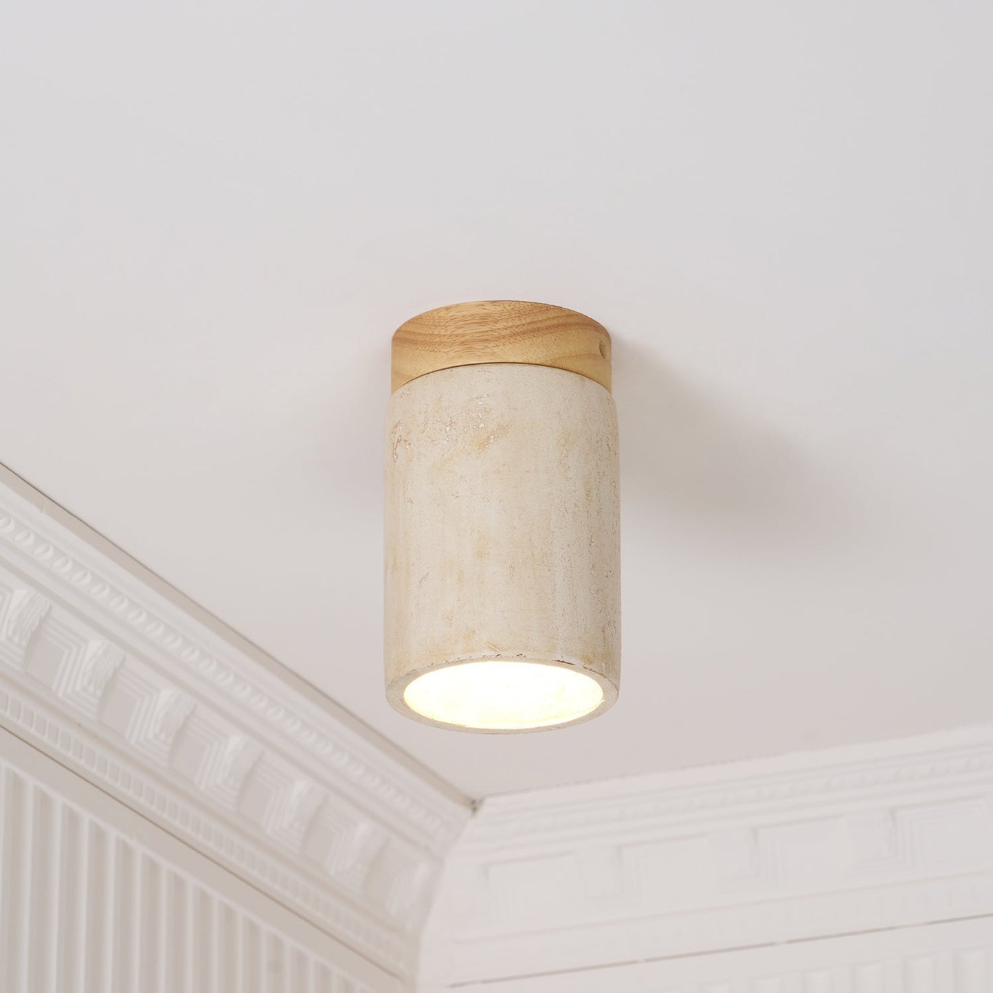 Aurnorira Cylinder Cap Travertine Ceiling Light