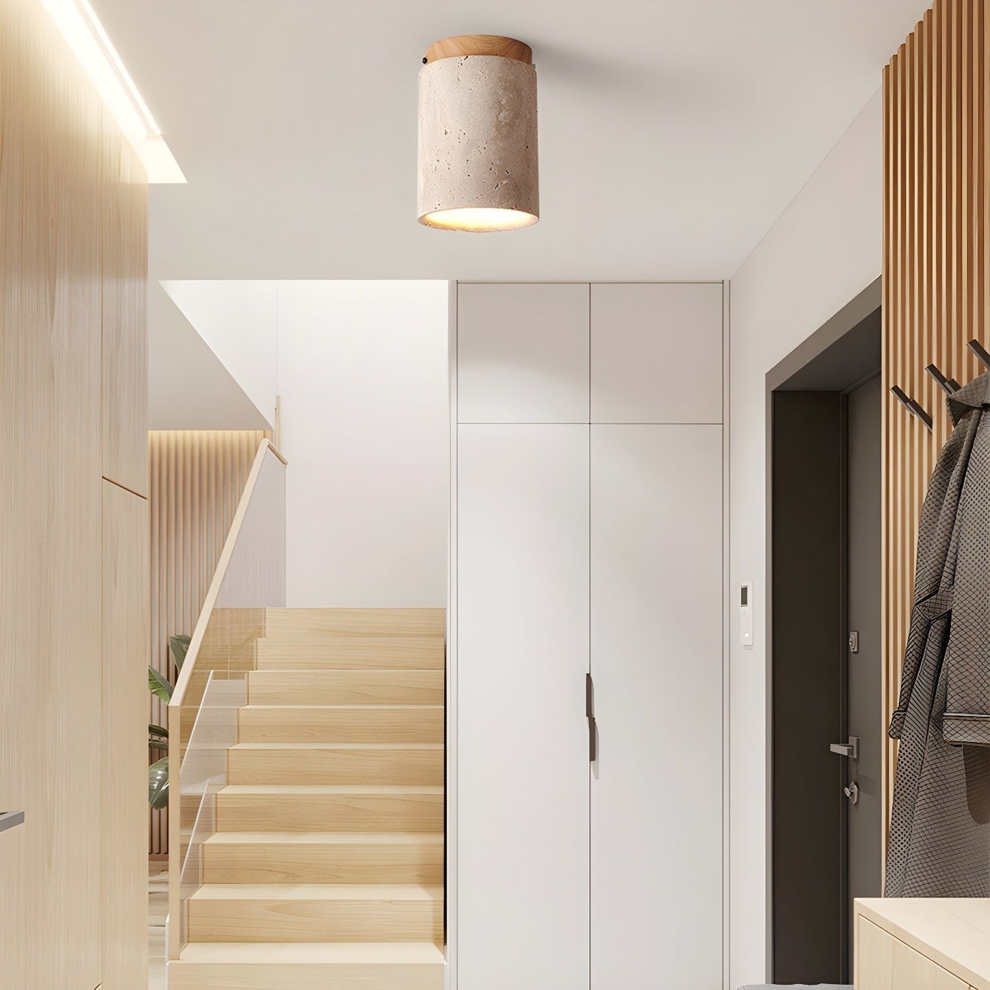Aurnorira Cylinder Cap Travertine Ceiling Light